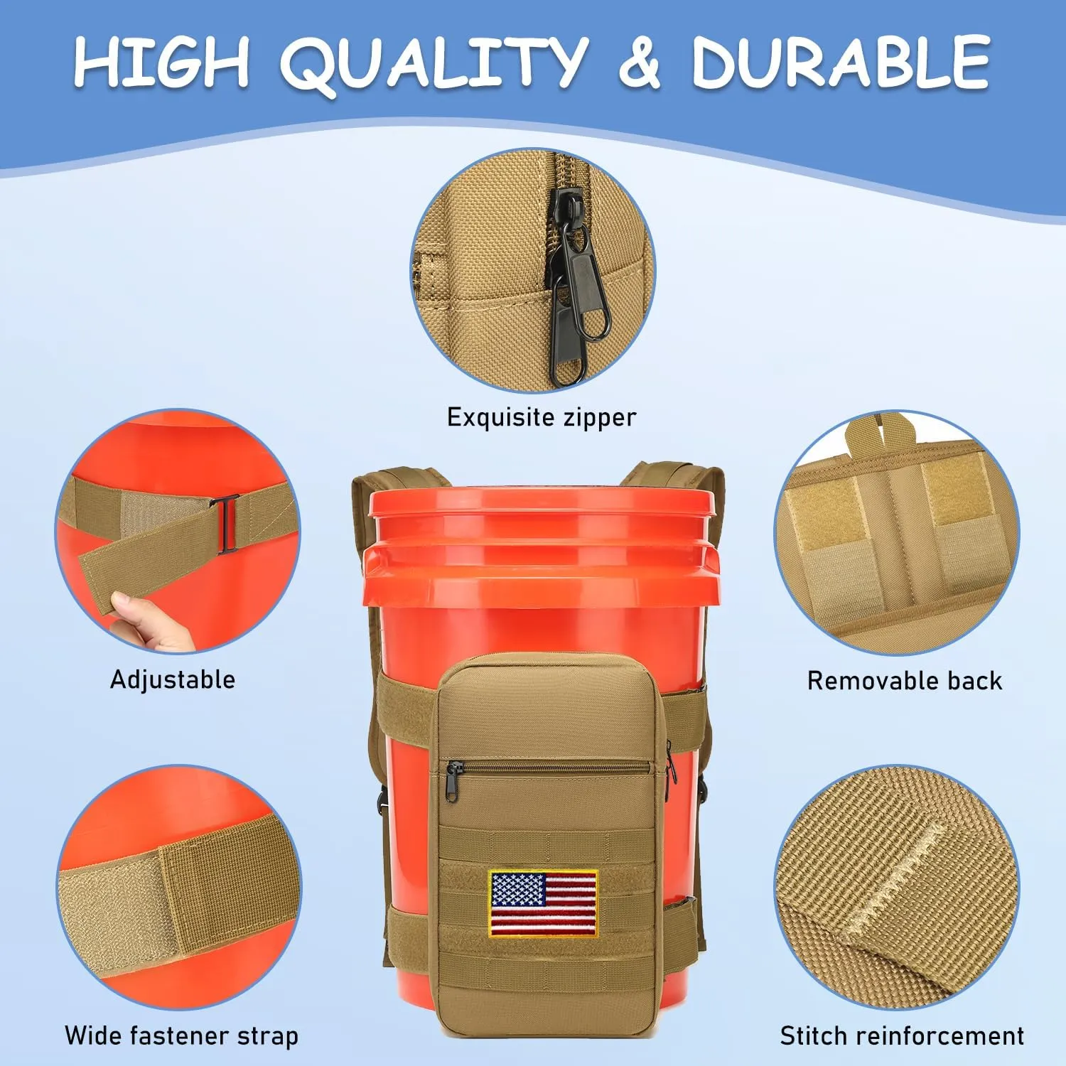 Utility Bucket Backpack 6 Gallon Bucket Backpack Strap for Fishing, Hunting, Apple Picking (only Backpack)
