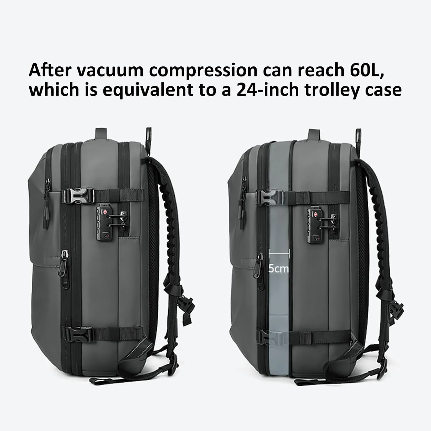 Vacpack Backpack, Airbag Backpack, Backpack with Vacuum Compression, Airpack Backpack with Pump, 60L Large Capacity Waterproof Anti-Theft Travel Backpack (A-Gray)