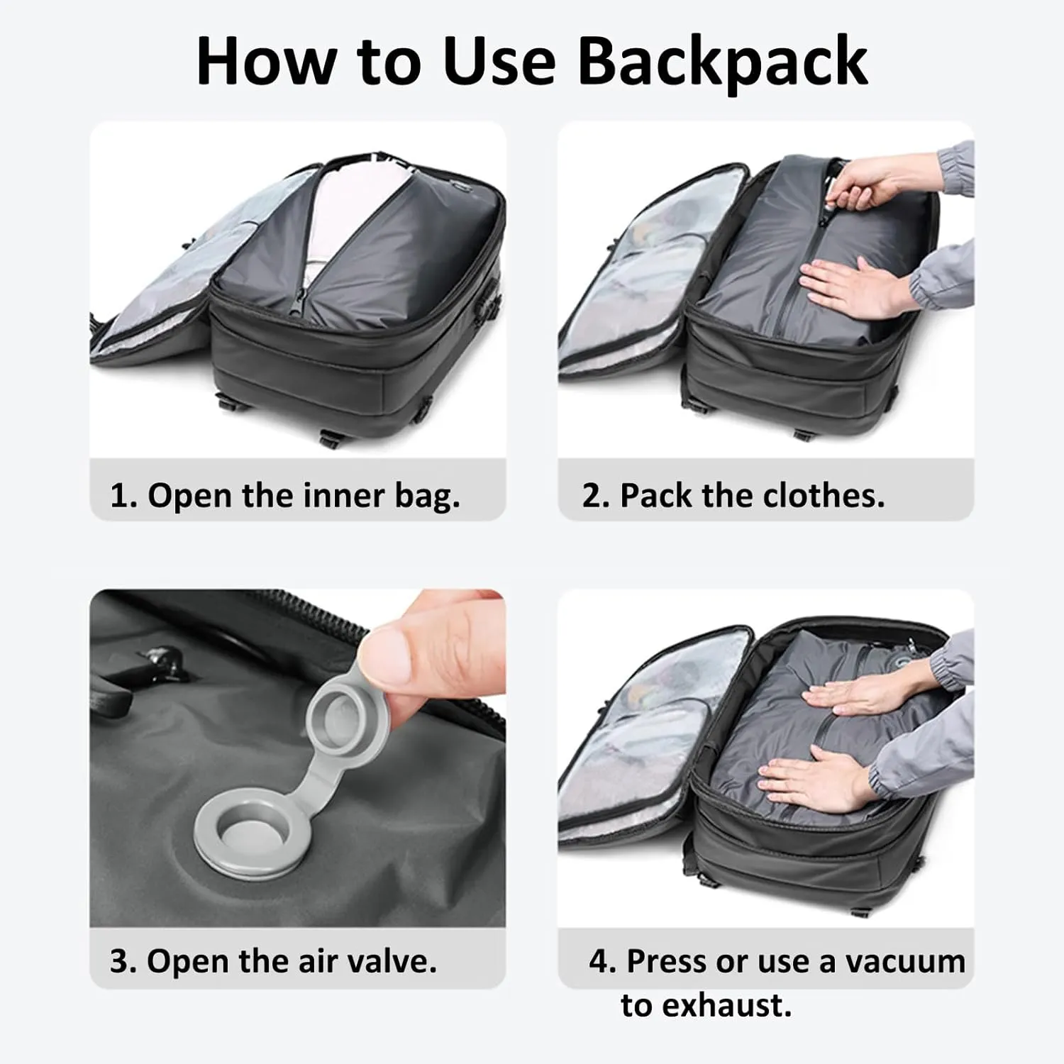 Vacpack Backpack, Airbag Backpack, Backpack with Vacuum Compression, Airpack Backpack with Pump, 60L Large Capacity Waterproof Anti-Theft Travel Backpack (A-Gray)