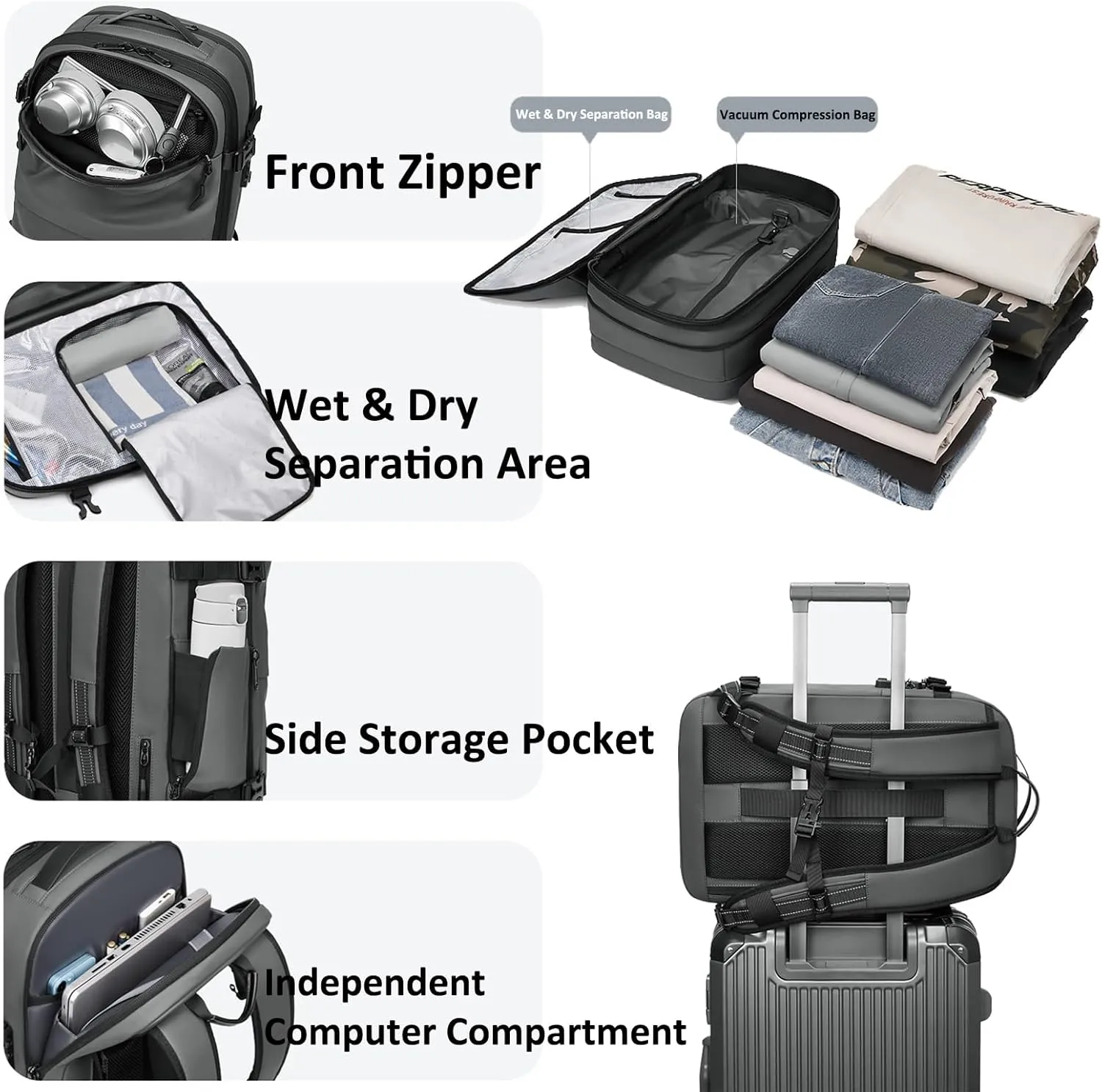 Vacpack Backpack, Airbag Backpack, Backpack with Vacuum Compression, Airpack Backpack with Pump, 60L Large Capacity Waterproof Anti-Theft Travel Backpack (A-Gray)