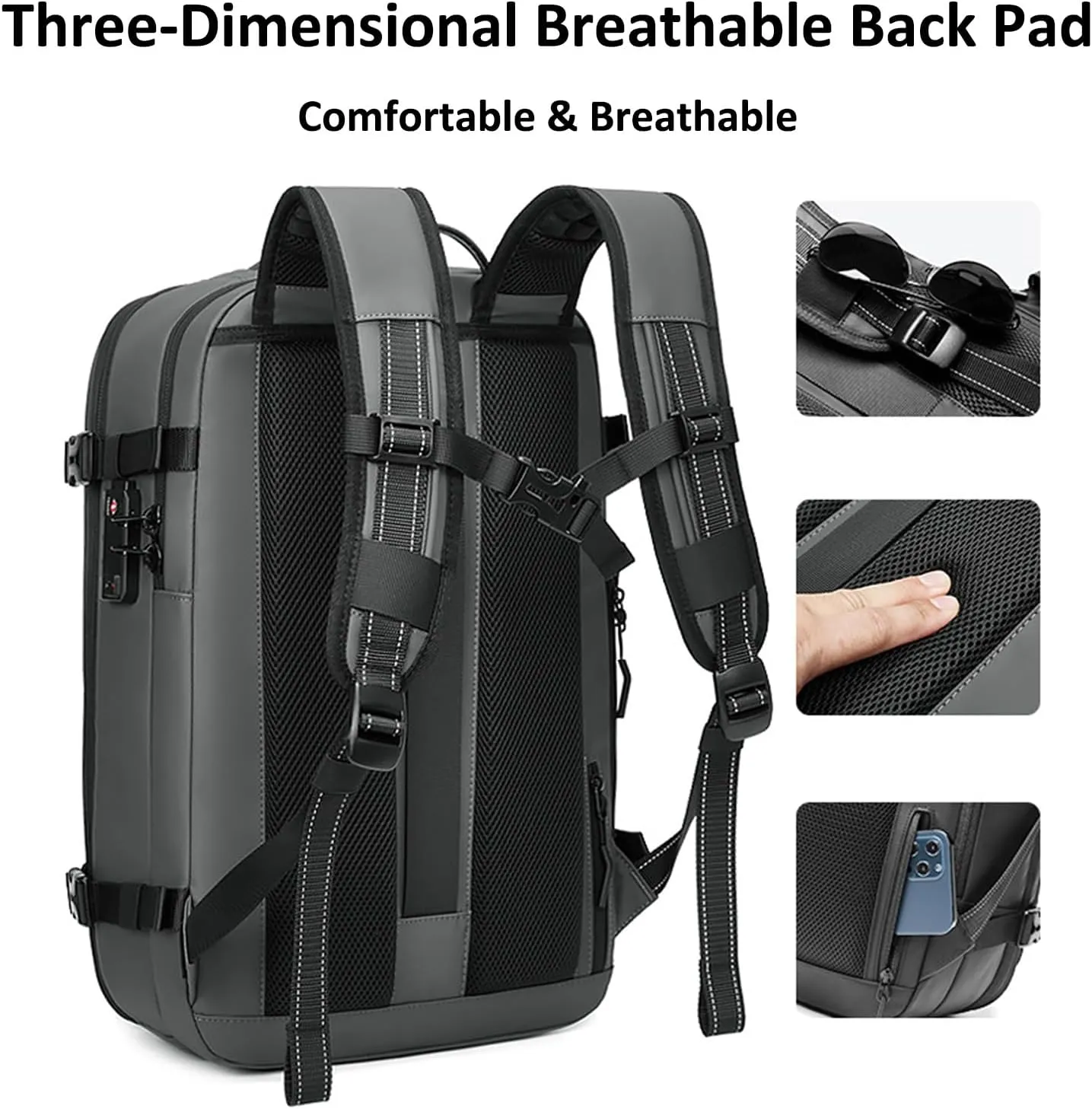 Vacpack Backpack, Airbag Backpack, Backpack with Vacuum Compression, Airpack Backpack with Pump, 60L Large Capacity Waterproof Anti-Theft Travel Backpack (A-Gray)