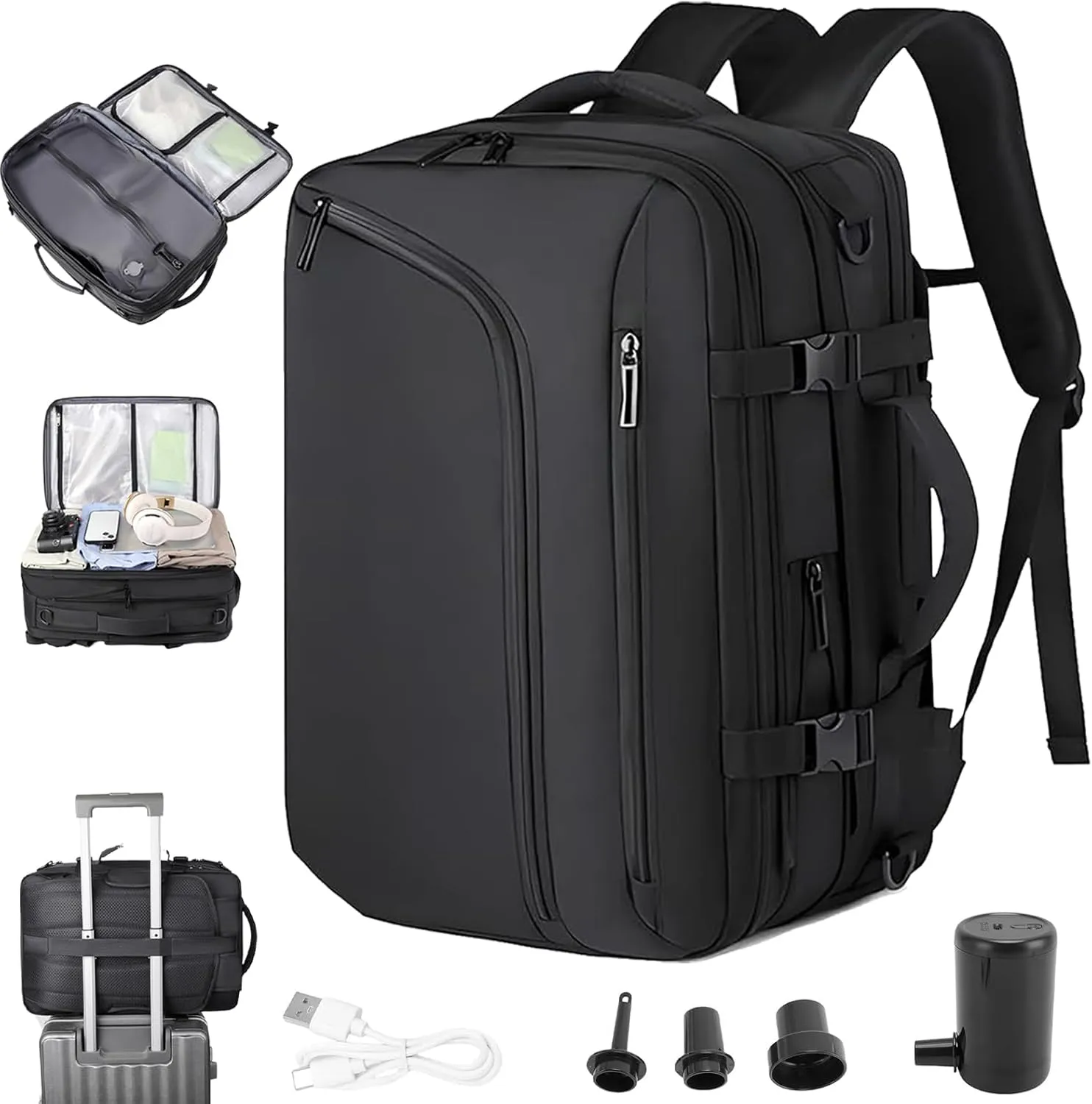 Vacuum Backpack Travel, Watertight Business Travel Backpack, 36L-55L Expandable, for Travels, Business (With pump)