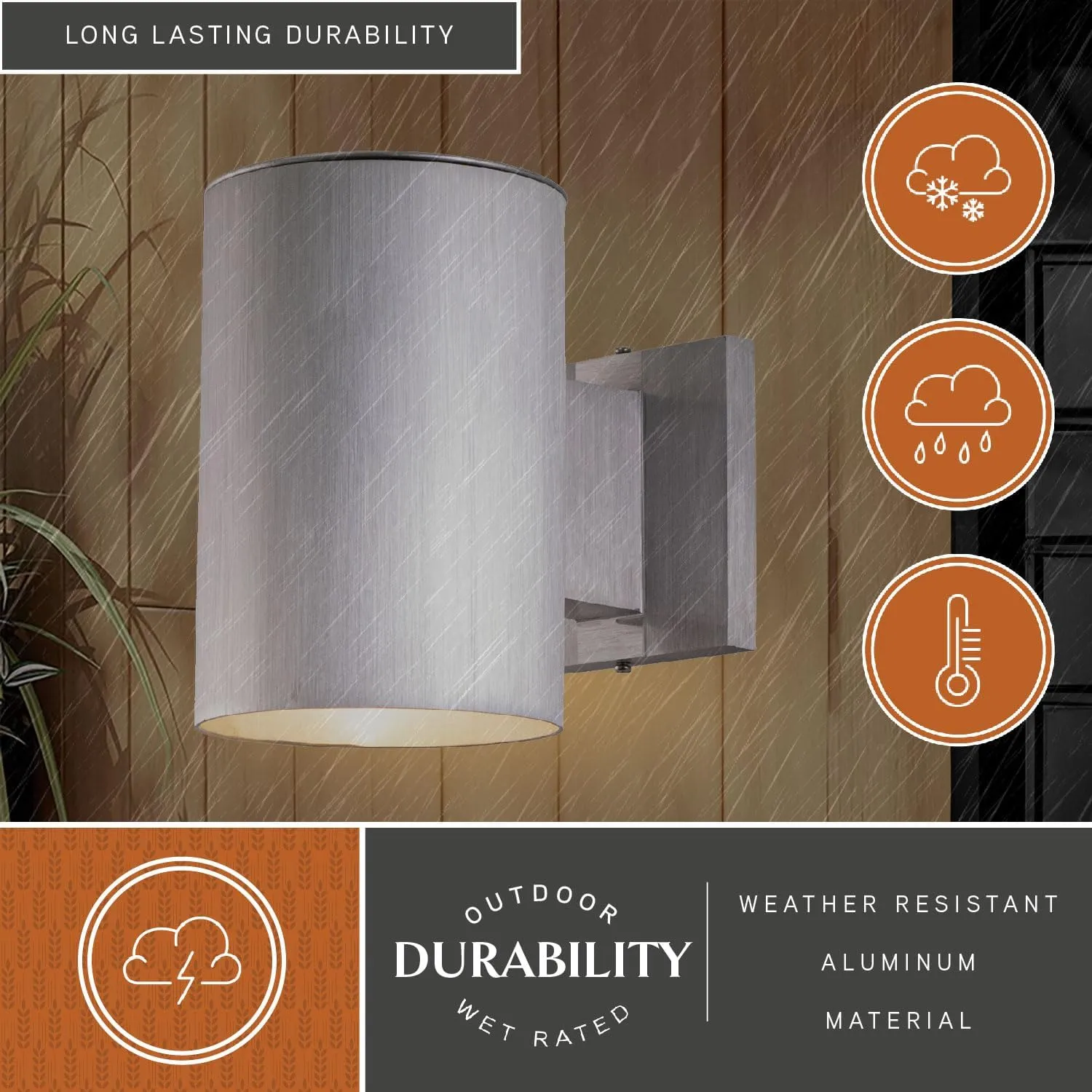 VAXCEL Chiasso Modern Outdoor Porch Light, 5" W x 7.25" H Silver Cylinder Wall Sconce, Waterproof Dark Sky Wall Light for Porch, Patio, Deck, or Front Door