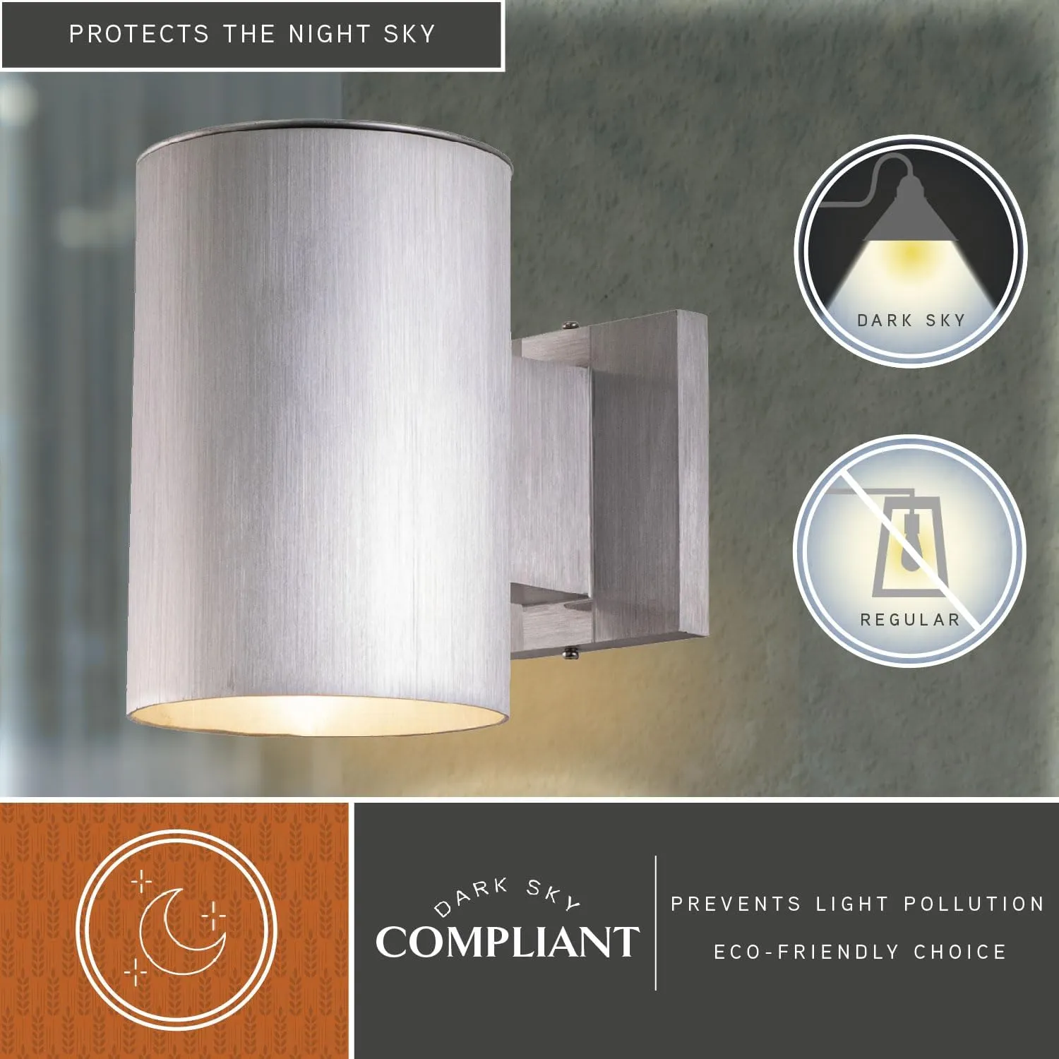 VAXCEL Chiasso Modern Outdoor Porch Light, 5" W x 7.25" H Silver Cylinder Wall Sconce, Waterproof Dark Sky Wall Light for Porch, Patio, Deck, or Front Door