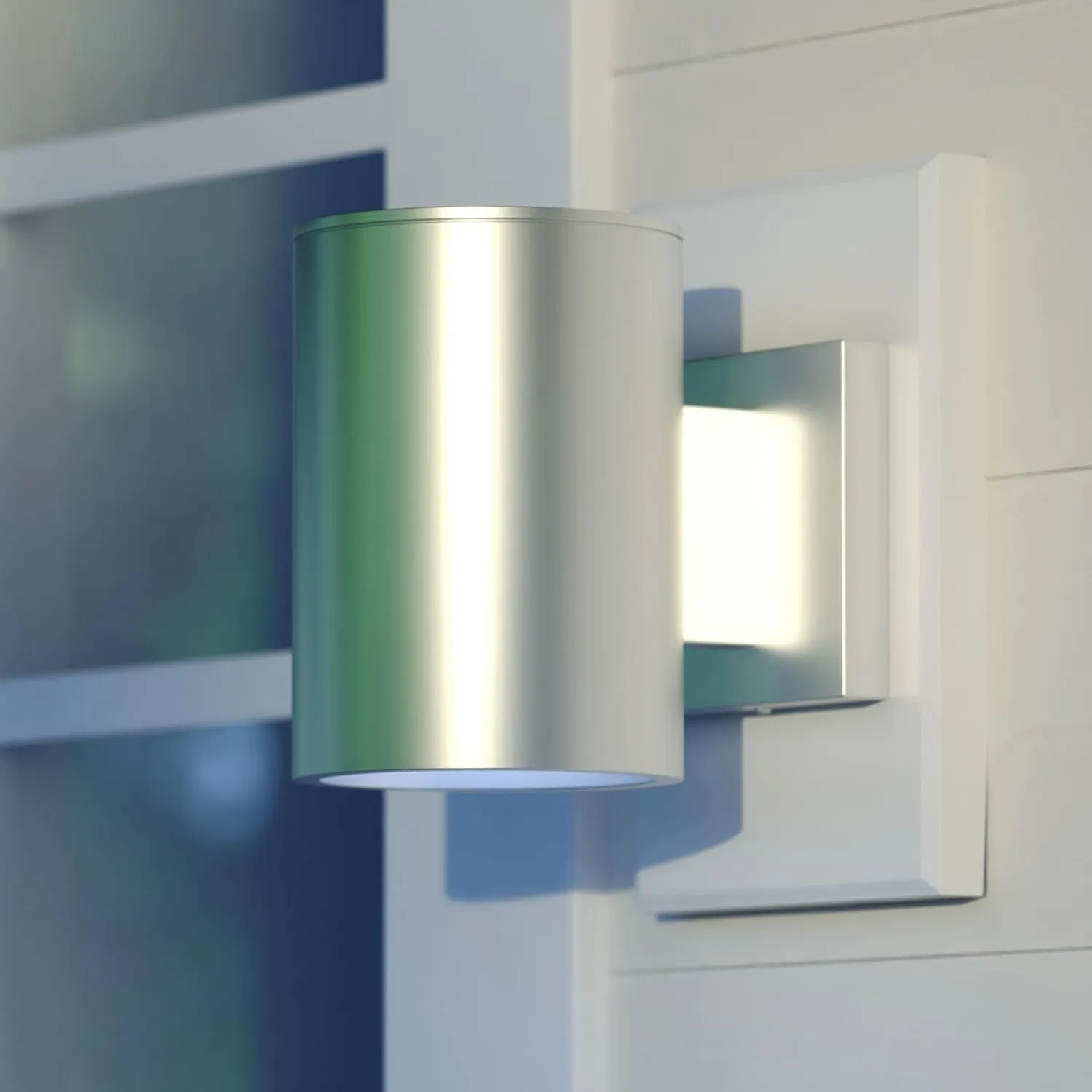VAXCEL Chiasso Modern Outdoor Porch Light, 5" W x 7.25" H Silver Cylinder Wall Sconce, Waterproof Dark Sky Wall Light for Porch, Patio, Deck, or Front Door