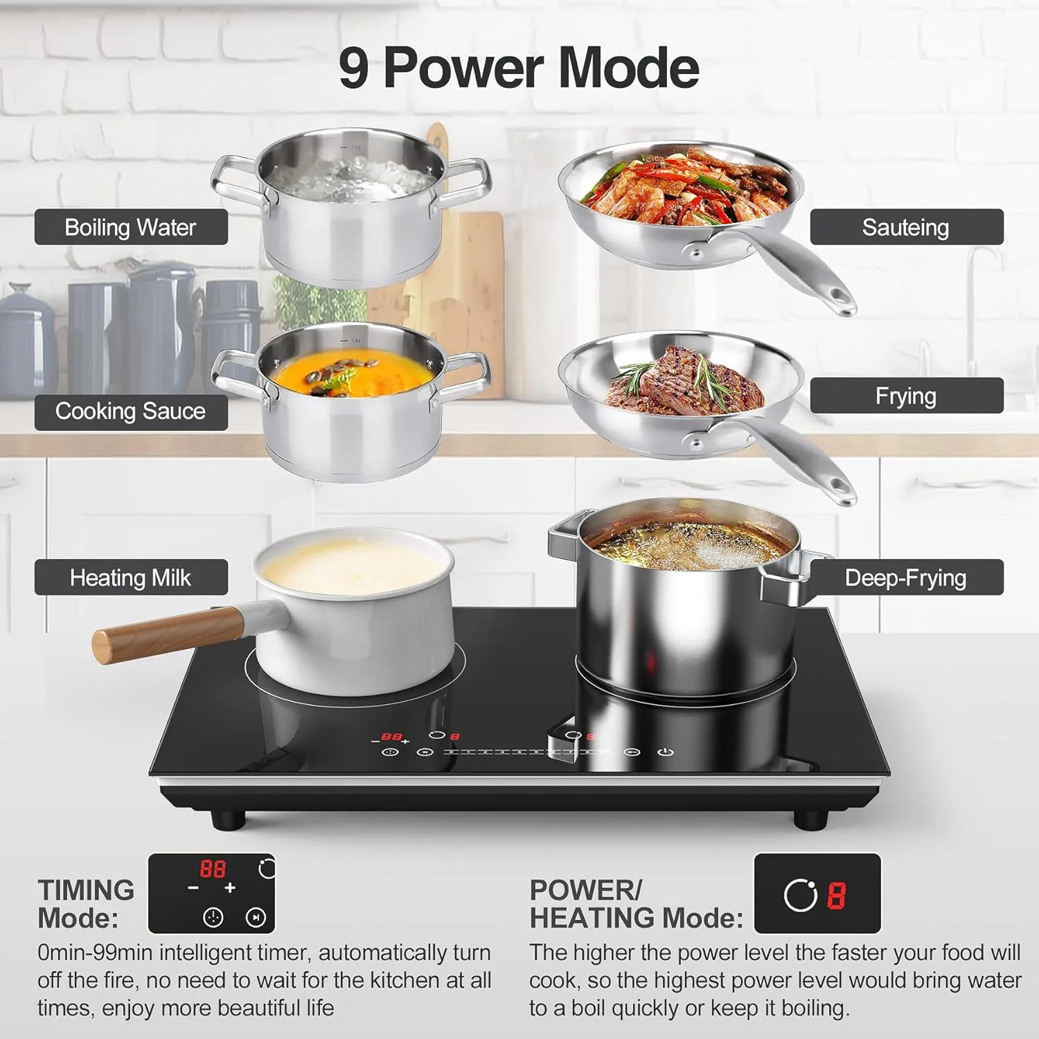 VBGK Double Induction Cooktop, 4000W Induction Stove Top 110V, 2 Burner with LCD Touch Screen, 9 Levels Settings, Child Safety Lock & Timer