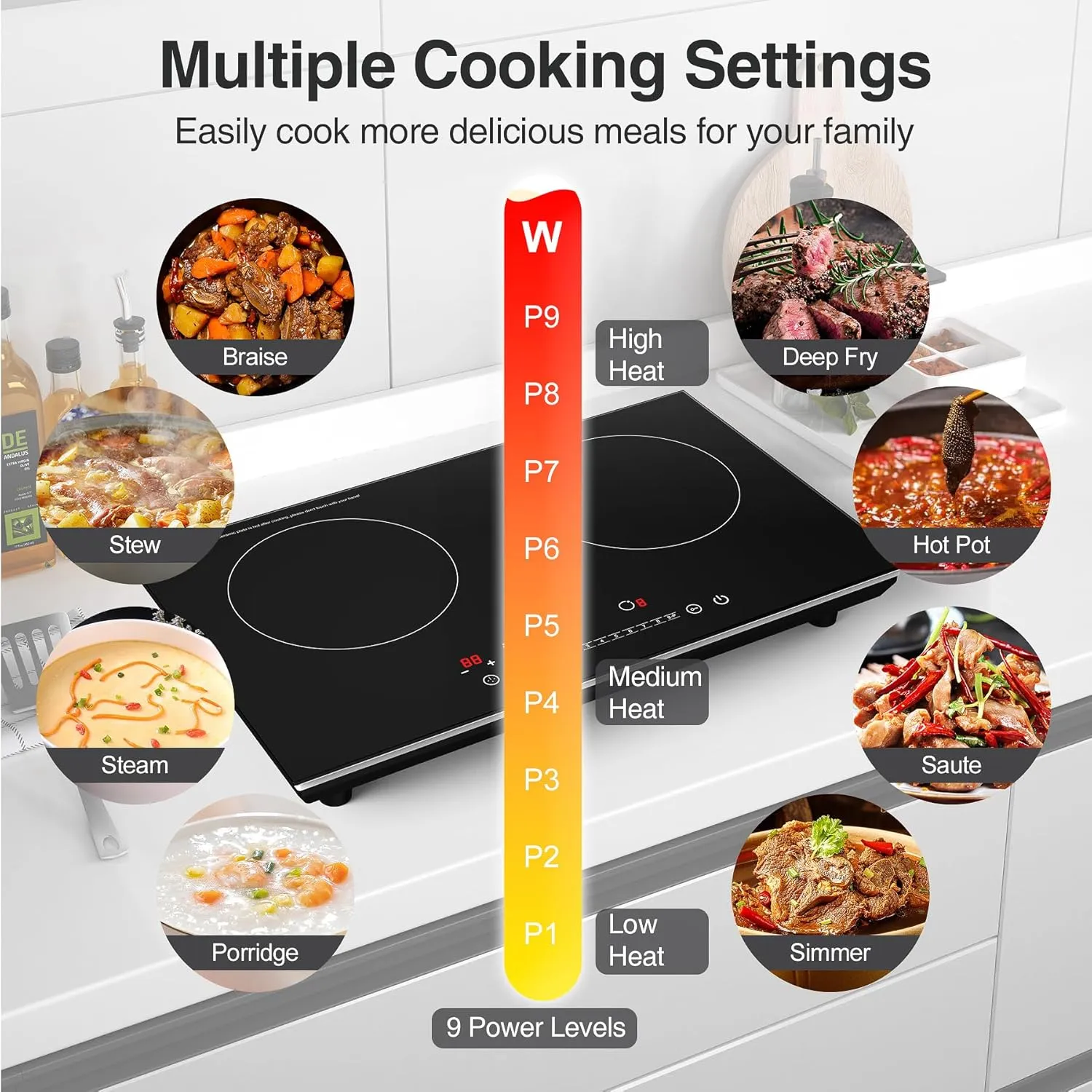 VBGK Double Induction Cooktop, 4000W Induction Stove Top 110V, 2 Burner with LCD Touch Screen, 9 Levels Settings, Child Safety Lock & Timer