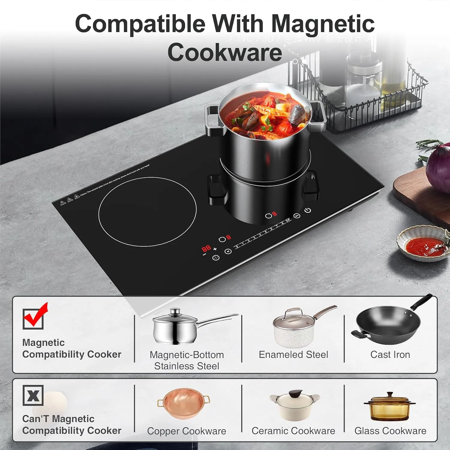 VBGK Double Induction Cooktop, 4000W Induction Stove Top 110V, 2 Burner with LCD Touch Screen, 9 Levels Settings, Child Safety Lock & Timer