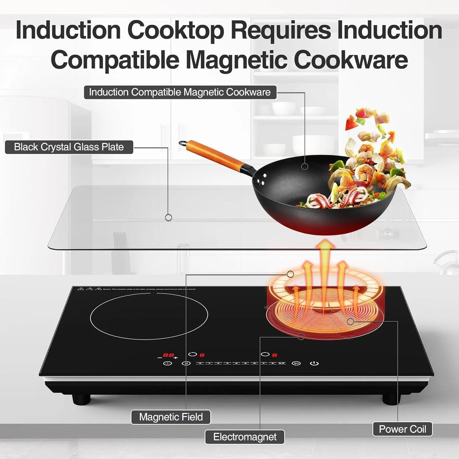 VBGK Double Induction Cooktop, 4000W Induction Stove Top 110V, 2 Burner with LCD Touch Screen, 9 Levels Settings, Child Safety Lock & Timer