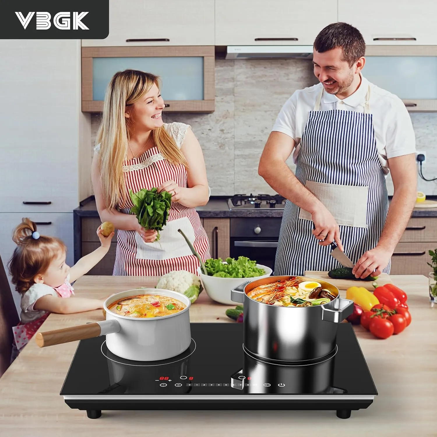 VBGK Double Induction Cooktop, 4000W Induction Stove Top 110V, 2 Burner with LCD Touch Screen, 9 Levels Settings, Child Safety Lock & Timer