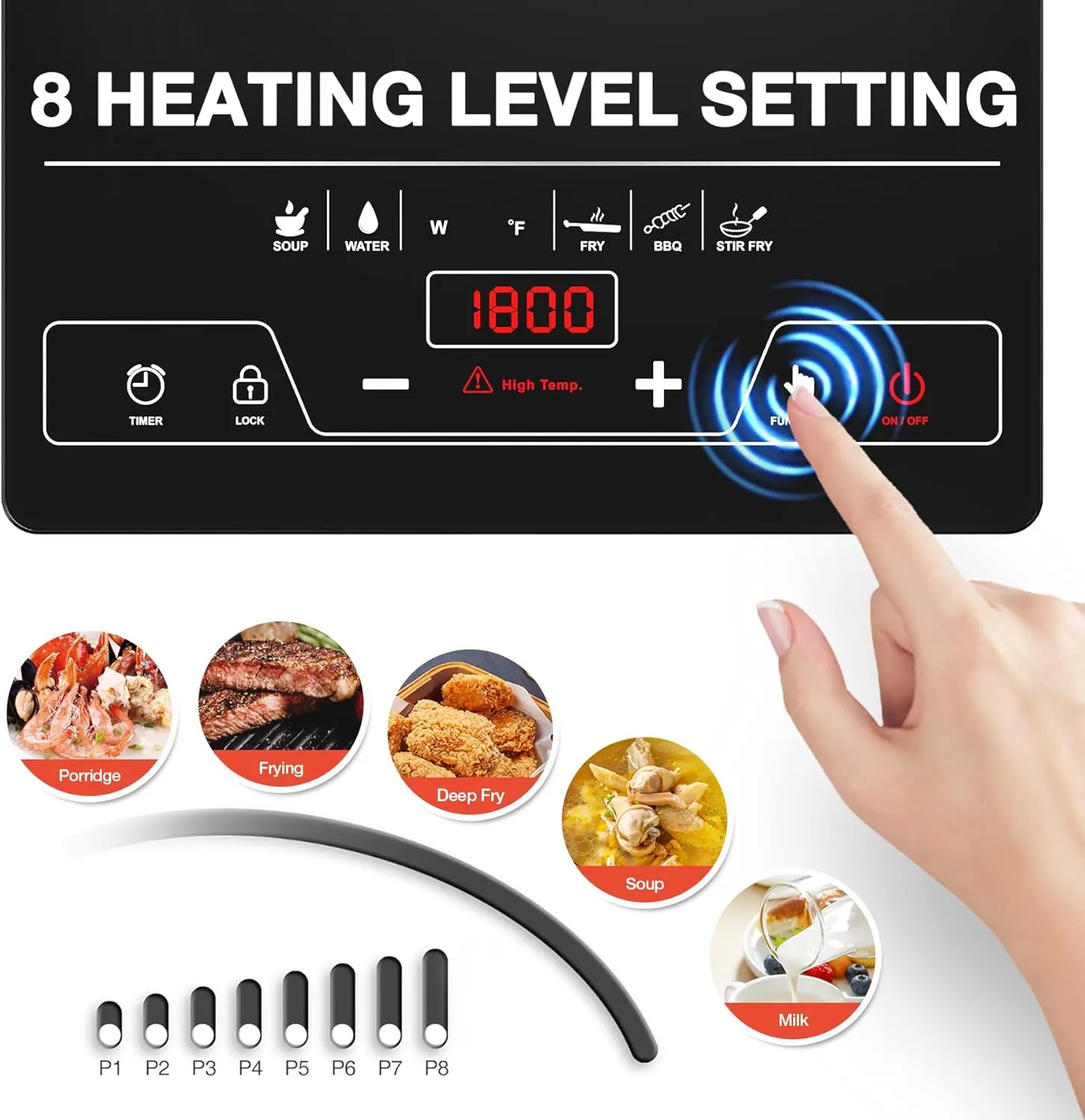 VBGK Single Burner Electric Cooktop,1800W Electric Stove Top Portable Cooktop LED Touch Control,8 Power Levels, Kids Lock &Timer,Overheat Protection,110V Hot Plates for Cooking