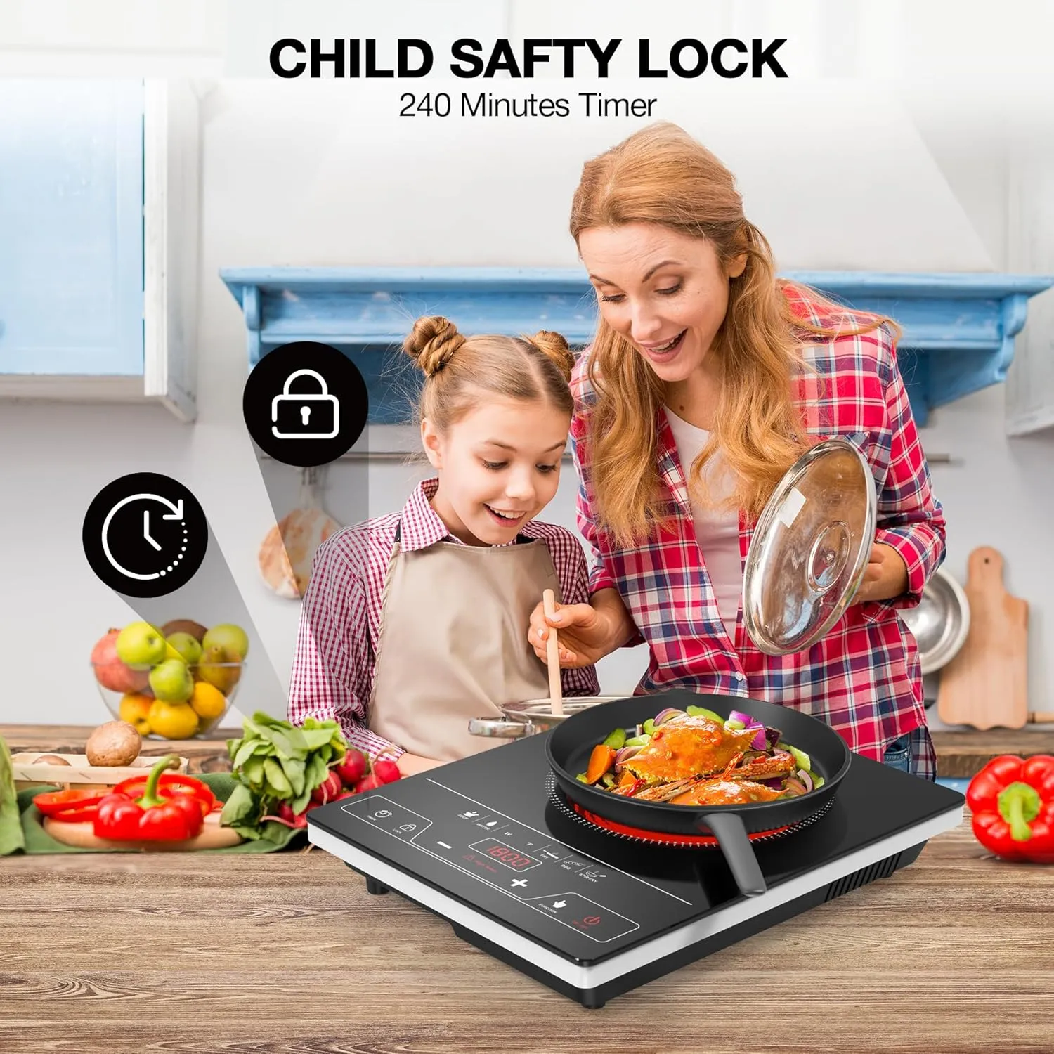 VBGK Single Burner Electric Cooktop,1800W Electric Stove Top Portable Cooktop LED Touch Control,8 Power Levels, Kids Lock &Timer,Overheat Protection,110V Hot Plates for Cooking