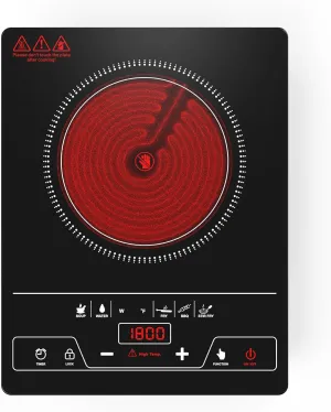 VBGK Single Burner Electric Cooktop,1800W Electric Stove Top Portable Cooktop LED Touch Control,8 Power Levels, Kids Lock &Timer,Overheat Protection,110V Hot Plates for Cooking