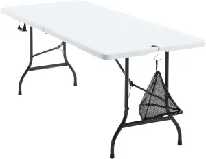 VECELO 6Ft Folding Picnic Portable Table,with Mesh Bag Indoor Outdoor,Heavy Duty Foldable Plastic Camp Desk with Handle Legs for Dining Wedding&Party,White