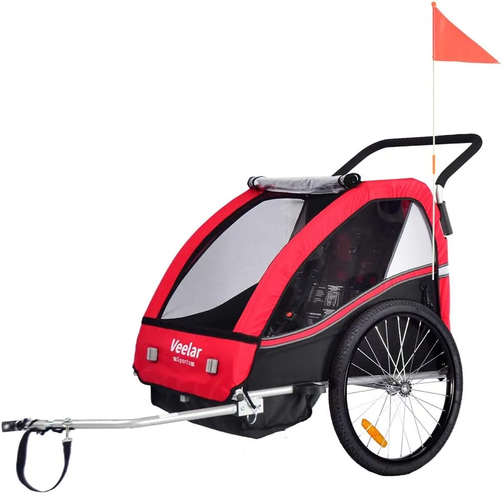 Veelar Bike Trailer & Stroller 2 in 1 Double Seat for Toddlers, Kids, Child Bicycle Carrier Jogger