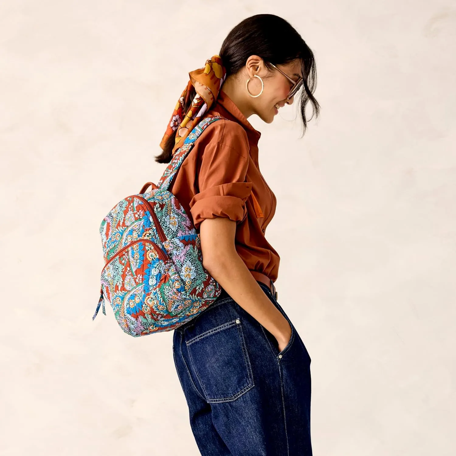 Vera Bradley Premium Cotton Small Banbury Backpack, Flowers   Feathers