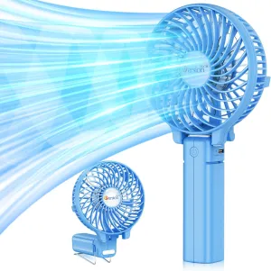 VersionTECH. Portable Handheld Fan, Powerful Durable 4000mAh 180° Foldable, Mini Table Fans with USB Rechargeable Battery Operated Cooling Accessories for Personal Use, Travel, Office Blue