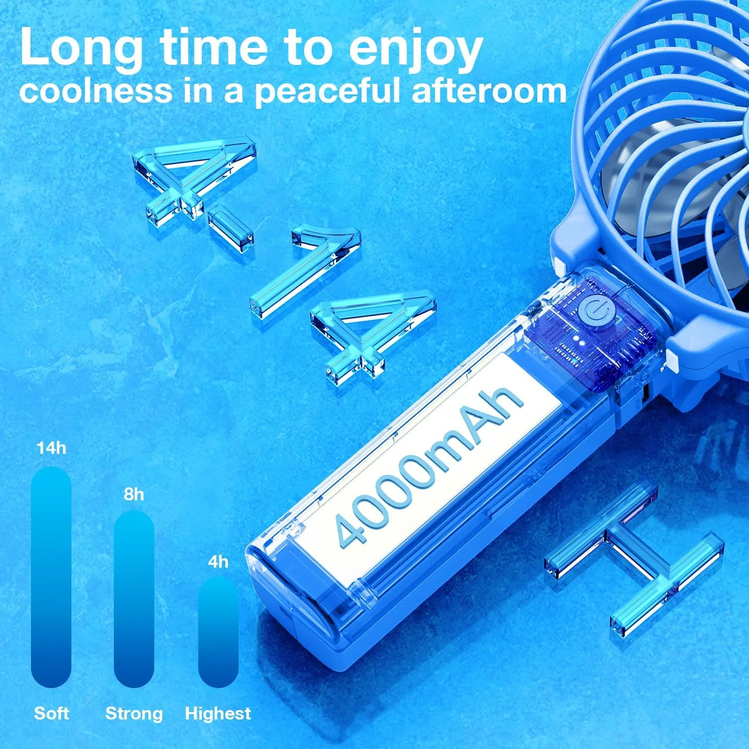 VersionTECH. Portable Handheld Fan, Powerful Durable 4000mAh 180° Foldable, Mini Table Fans with USB Rechargeable Battery Operated Cooling Accessories for Personal Use, Travel, Office Blue