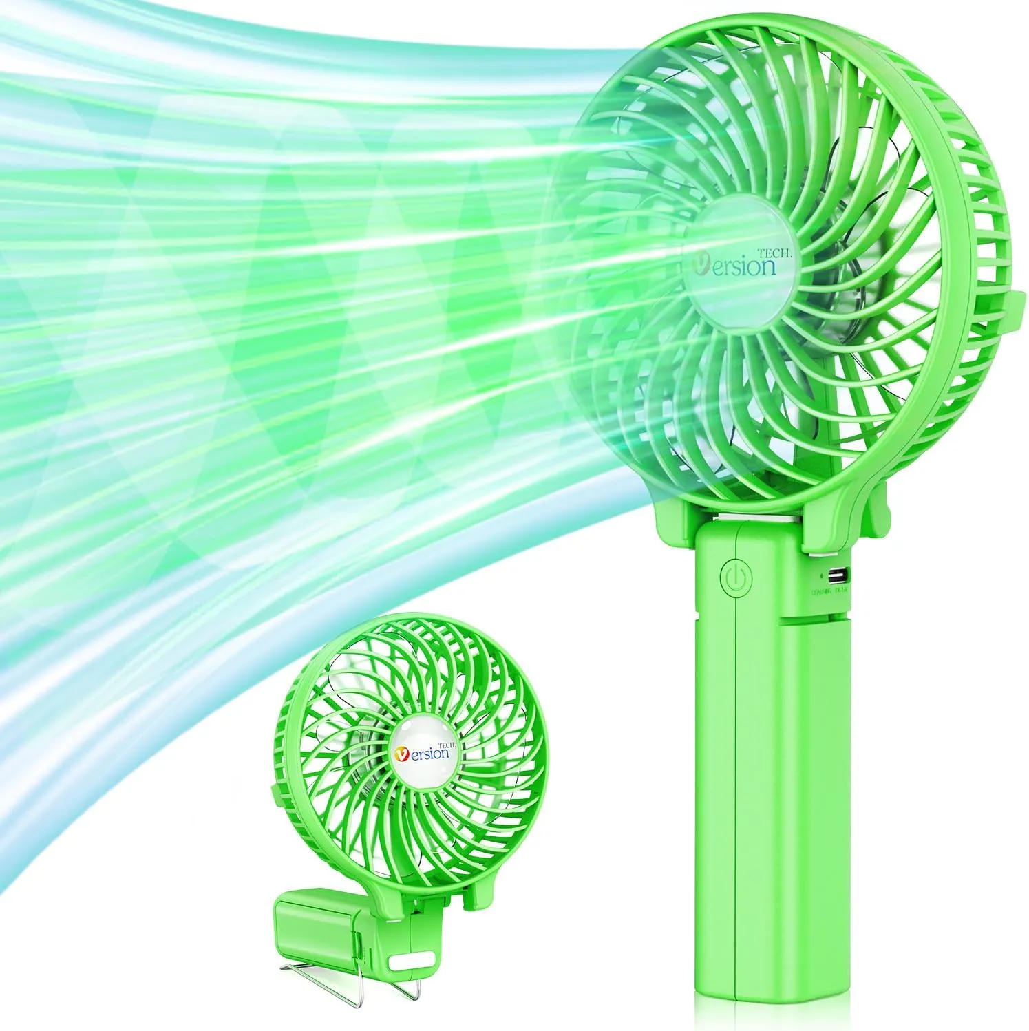VersionTECH. Portable Handheld Fan, Powerful Durable 4000mAh 180° Foldable, Mini Table Fans with USB Rechargeable Battery Operated Cooling Accessories for Personal Use, Travel, Office Green