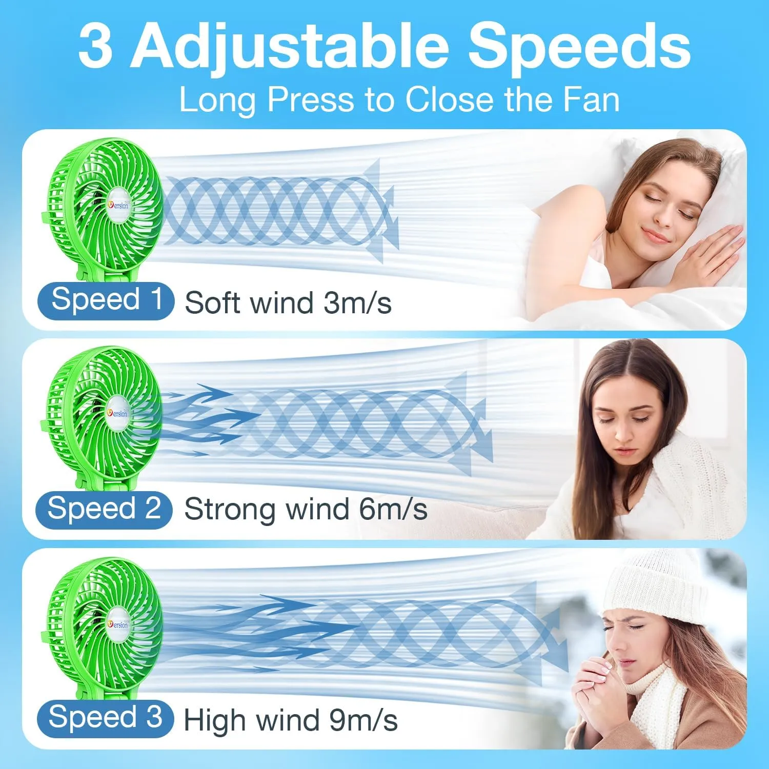 VersionTECH. Portable Handheld Fan, Powerful Durable 4000mAh 180° Foldable, Mini Table Fans with USB Rechargeable Battery Operated Cooling Accessories for Personal Use, Travel, Office Green