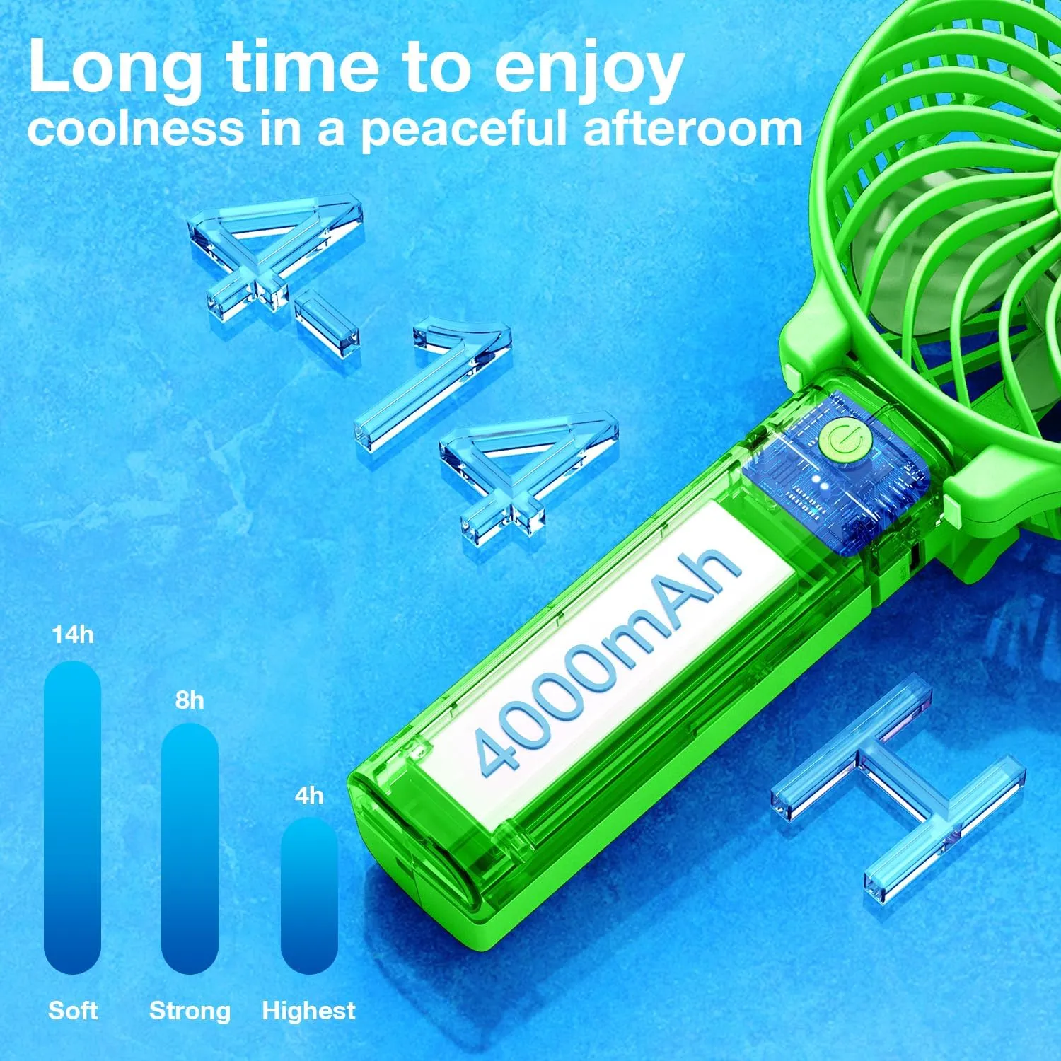 VersionTECH. Portable Handheld Fan, Powerful Durable 4000mAh 180° Foldable, Mini Table Fans with USB Rechargeable Battery Operated Cooling Accessories for Personal Use, Travel, Office Green