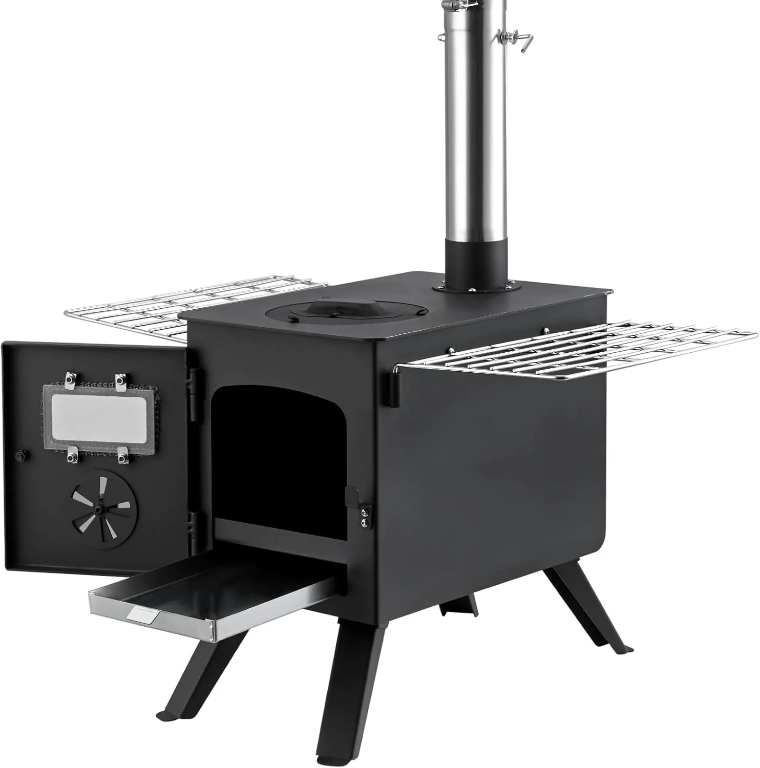 VEVOR Camping Wood Stove Alloy Steel Camping Tent Stove, Portable Wood Burning Stove with Chimney Pipes & Gloves, 1400in³Firebox Hot Tent Stove for Outdoor Cooking and Heating with 8 Pipes