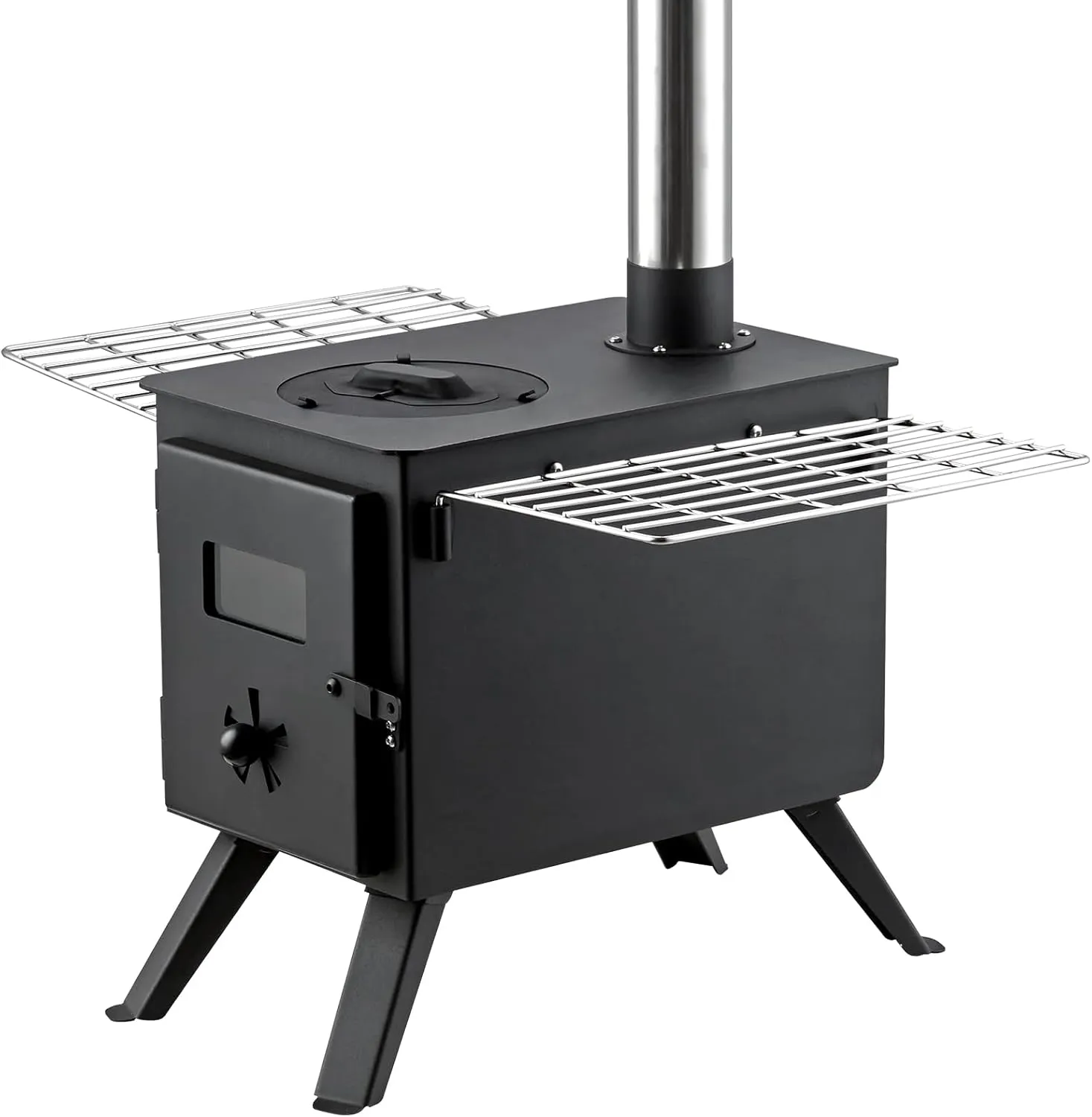 VEVOR Camping Wood Stove Alloy Steel Camping Tent Stove, Portable Wood Burning Stove with Chimney Pipes & Gloves, 1400in³Firebox Hot Tent Stove for Outdoor Cooking and Heating with 8 Pipes