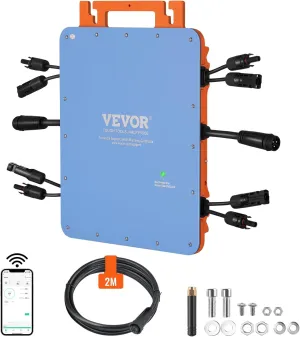 VEVOR Solar Grid Tie Micro Inverter Solar Micro Inverter 1200W Waterproof IP67 Aluminum Alloy Grid Tie Solar Power Inverter DC18-50V Operating Voltage with APP Wifi Antenna Power Cord, for Solar Panel