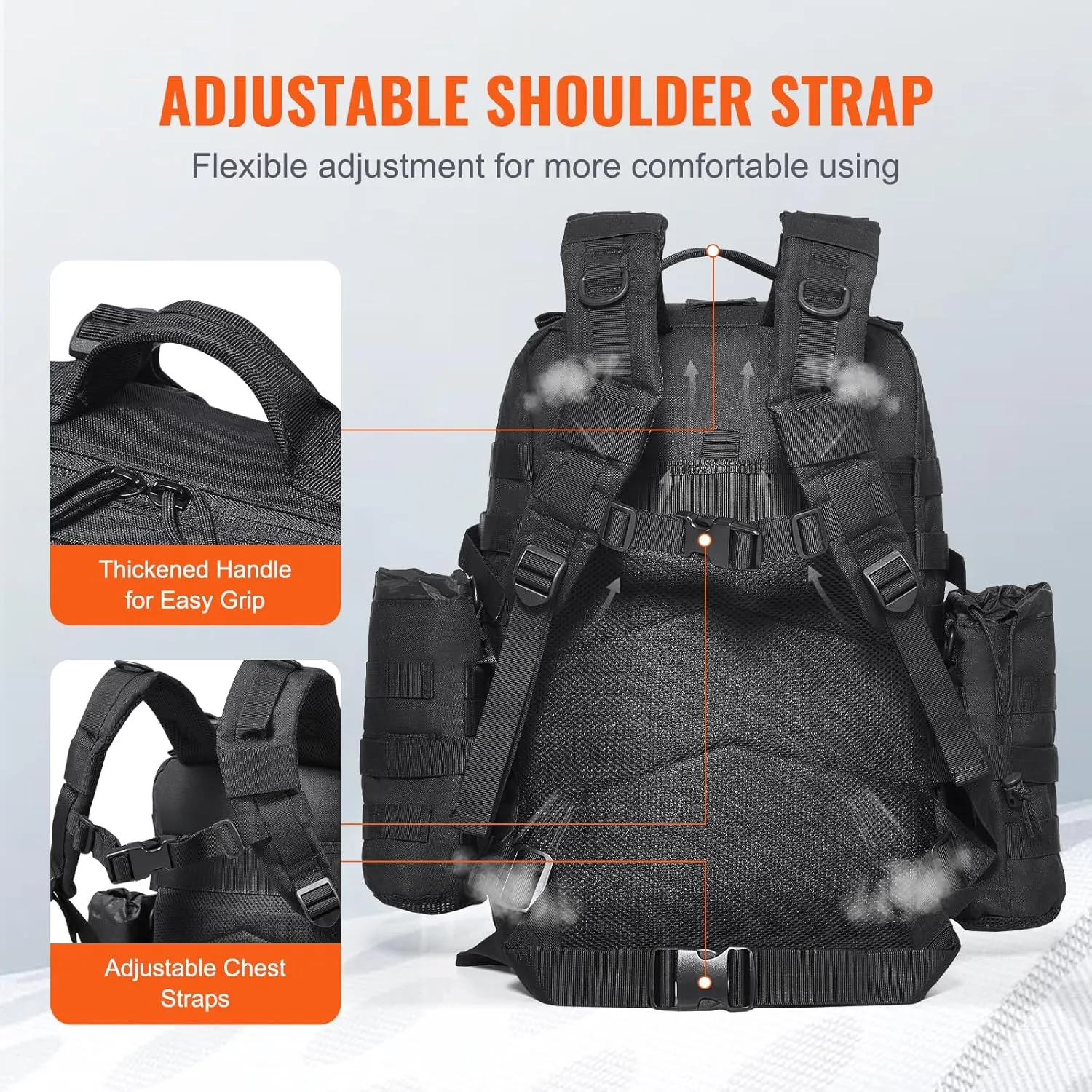 VEVOR Tactical Back pack, Military Back pack with Molle Design and Bottle Holder, 3-Day Assault Pack Waterproof for Men (3-Day Assault Pack with Bottle Holder, 45L)