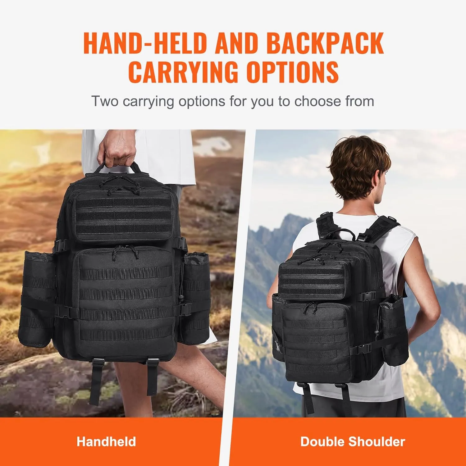 VEVOR Tactical Back pack, Military Back pack with Molle Design and Bottle Holder, 3-Day Assault Pack Waterproof for Men (3-Day Assault Pack with Bottle Holder, 45L)