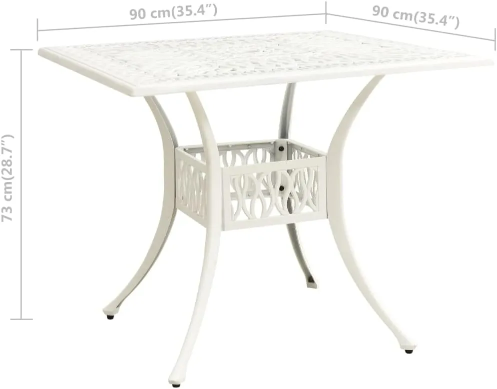 vidaXL Outdoor Patio Table - Weather-Resistant Cast Aluminum - 35.4"x35.4"x28.7" White Table with Umbrella Hole - Square Shaped Garden Furniture