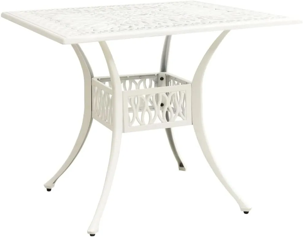 vidaXL Outdoor Patio Table - Weather-Resistant Cast Aluminum - 35.4"x35.4"x28.7" White Table with Umbrella Hole - Square Shaped Garden Furniture