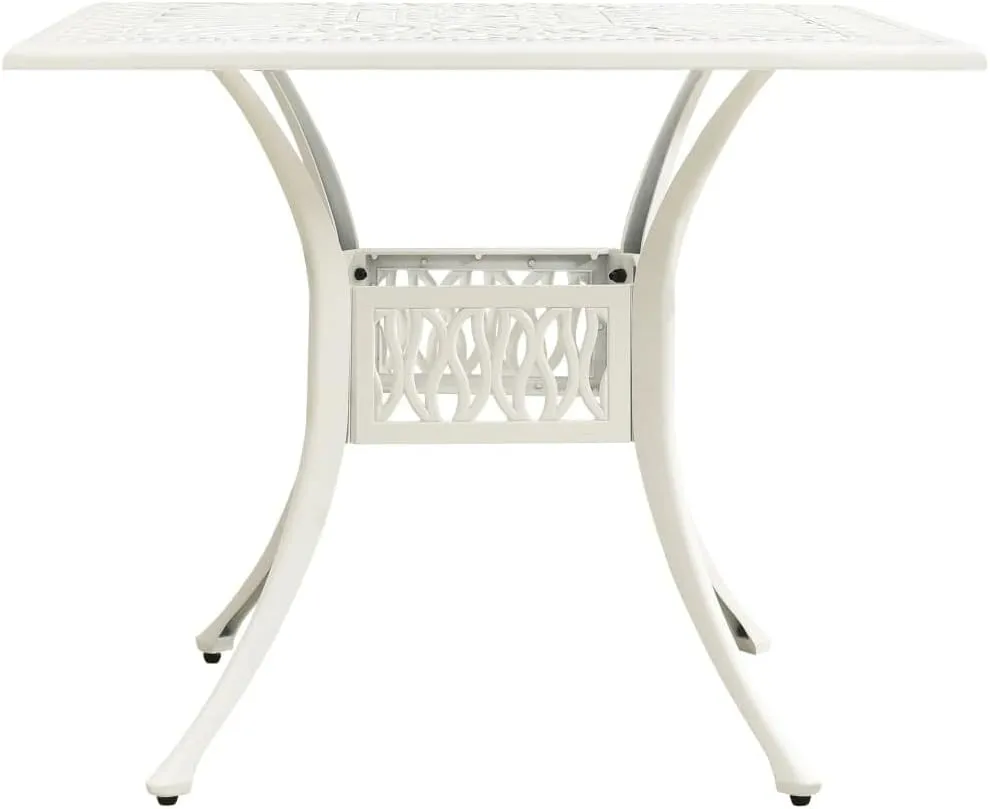 vidaXL Outdoor Patio Table - Weather-Resistant Cast Aluminum - 35.4"x35.4"x28.7" White Table with Umbrella Hole - Square Shaped Garden Furniture