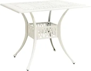 vidaXL Outdoor Patio Table - Weather-Resistant Cast Aluminum - 35.4"x35.4"x28.7" White Table with Umbrella Hole - Square Shaped Garden Furniture
