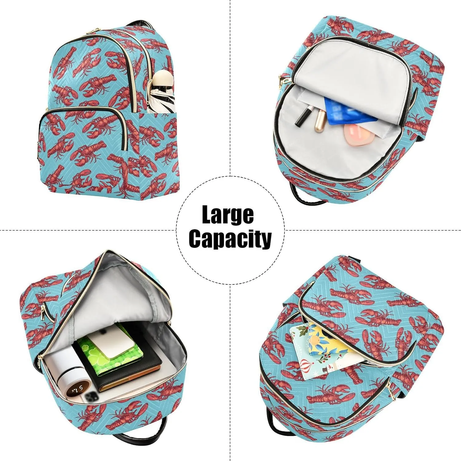 VIGTRO Women Fashion Backpack Quilted Mini Purse Marine Red Crayfish, Lightweight Travel Casual Shoulder Backpack with Adjustable Straps Size M