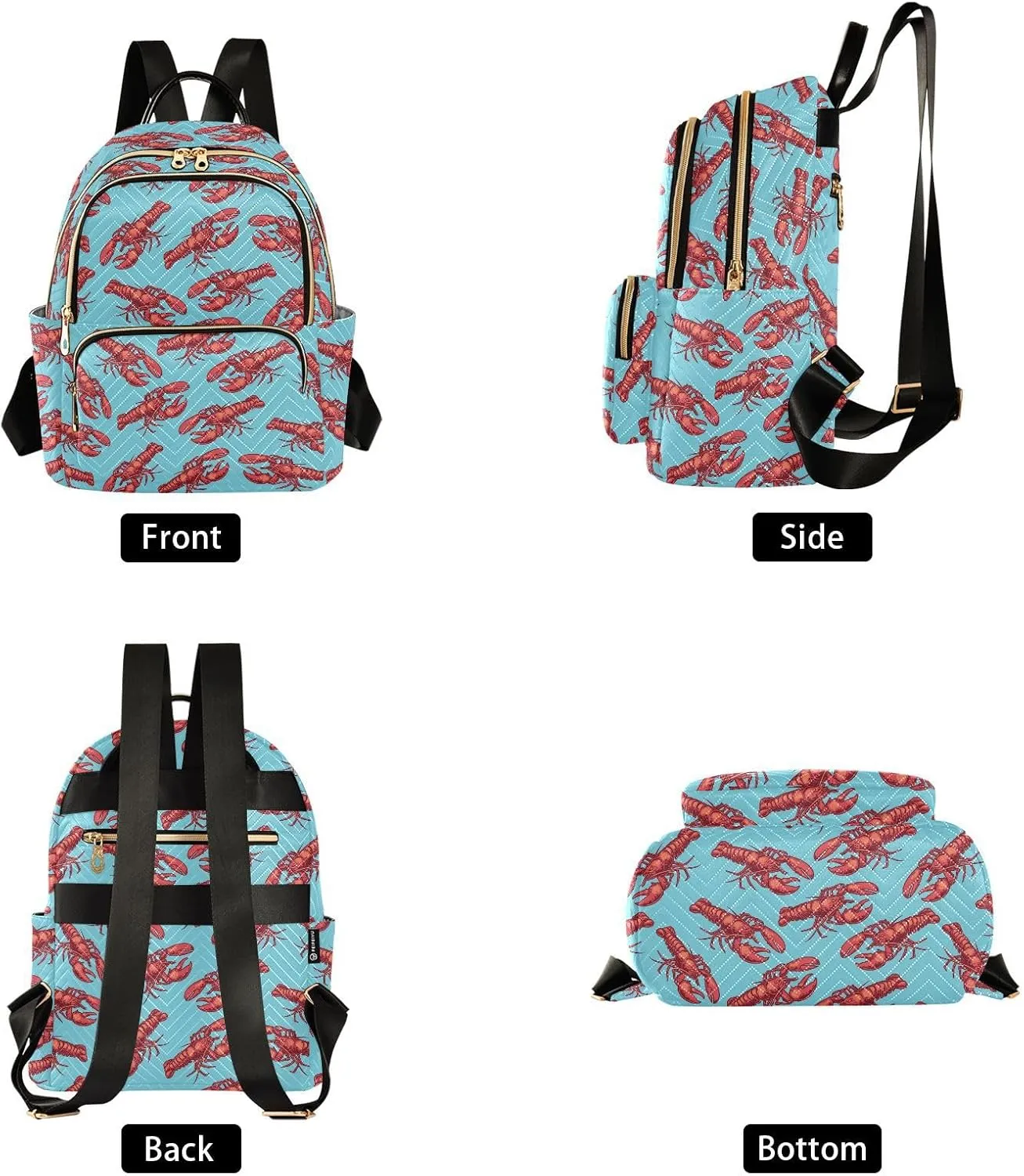 VIGTRO Women Fashion Backpack Quilted Mini Purse Marine Red Crayfish, Lightweight Travel Casual Shoulder Backpack with Adjustable Straps Size M