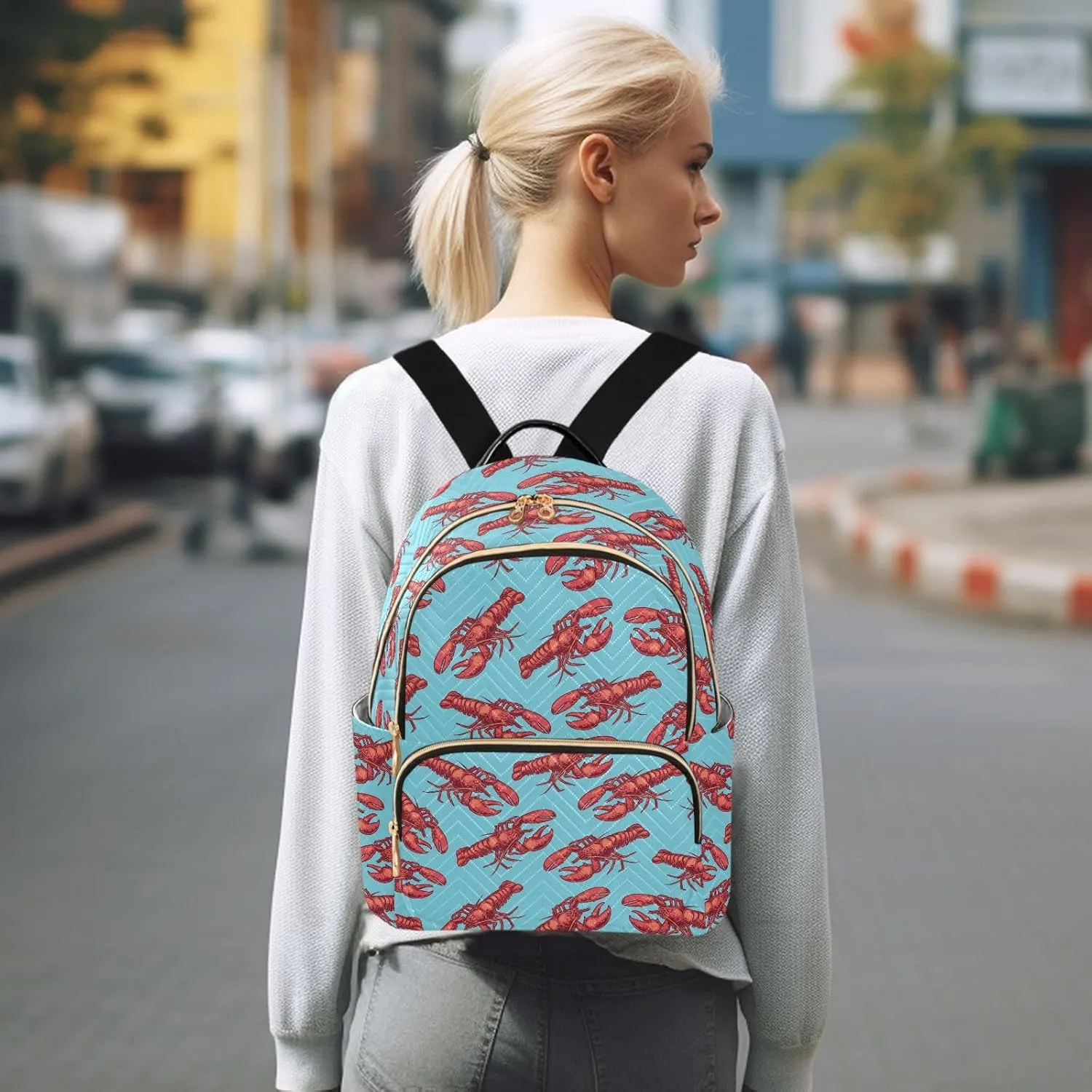 VIGTRO Women Fashion Backpack Quilted Mini Purse Marine Red Crayfish, Lightweight Travel Casual Shoulder Backpack with Adjustable Straps Size M