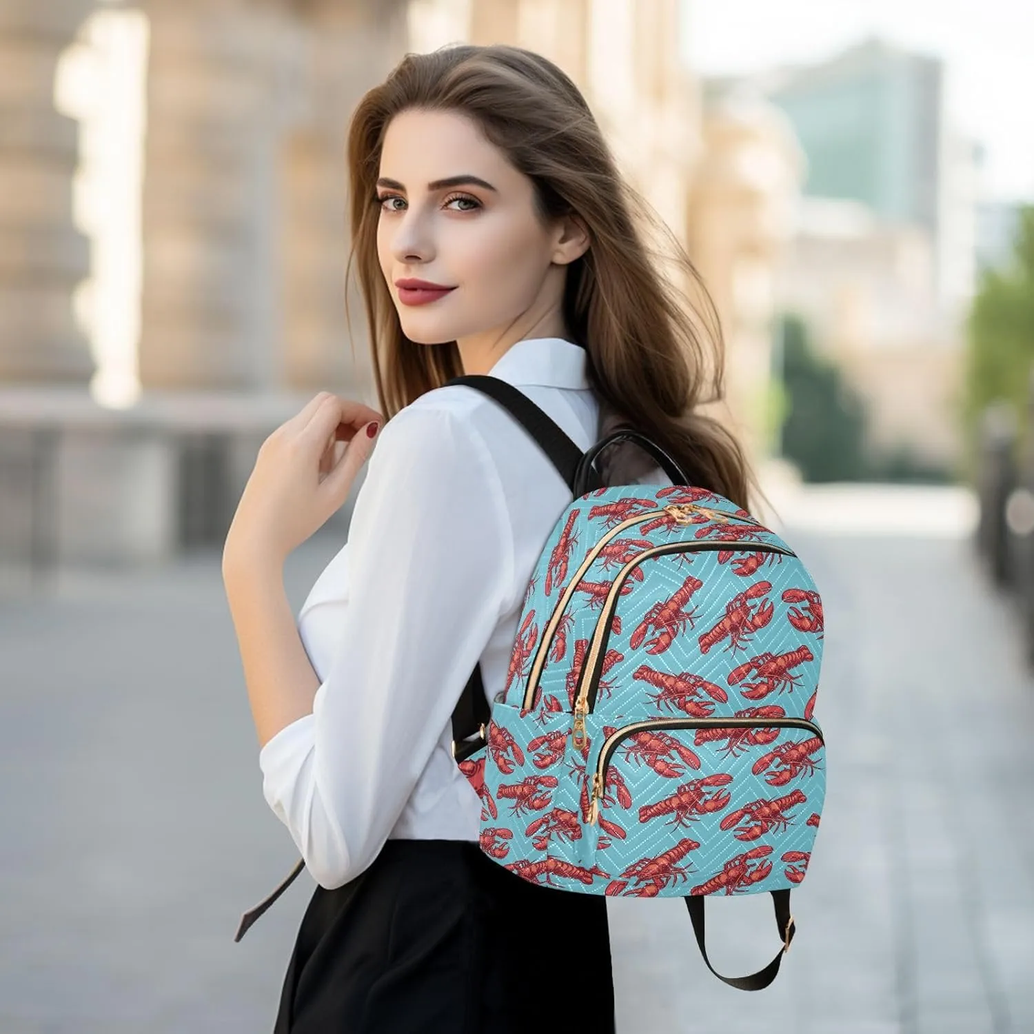 VIGTRO Women Fashion Backpack Quilted Mini Purse Marine Red Crayfish, Lightweight Travel Casual Shoulder Backpack with Adjustable Straps Size M
