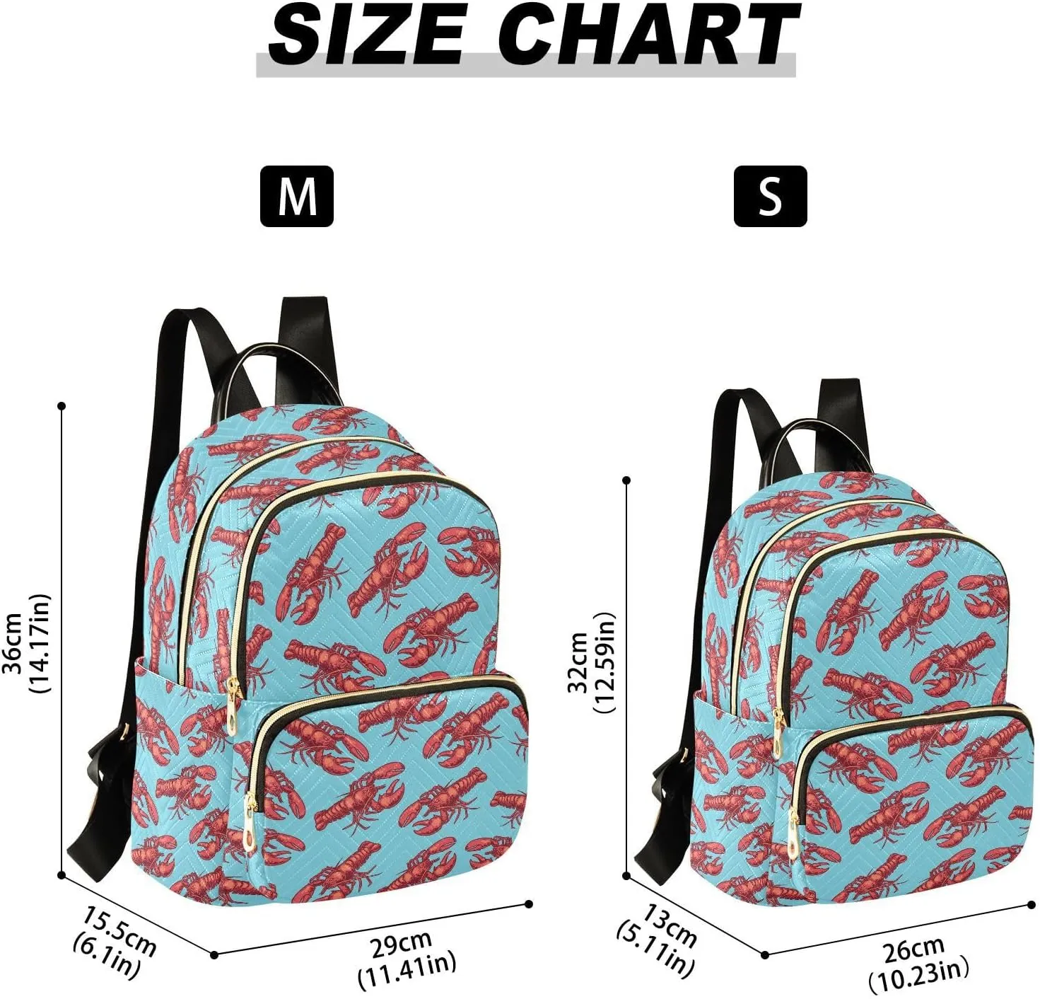 VIGTRO Women Fashion Backpack Quilted Mini Purse Marine Red Crayfish, Lightweight Travel Casual Shoulder Backpack with Adjustable Straps Size M