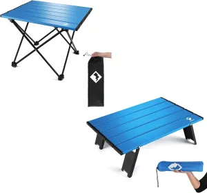 VILLEY Portable Camping Side Table, Ultralight Aluminum Folding Beach Table with Carry Bag for Outdoor Cooking, Picnic, Camp, Boat, Travel - Blue