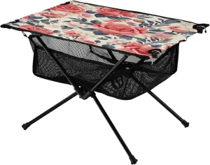 Vintage Floral Rose Portable Folding Camping Table, Compact Lightweight Beach Table with Carrying Bag for Outdoor Picnics, BBQs, Camp