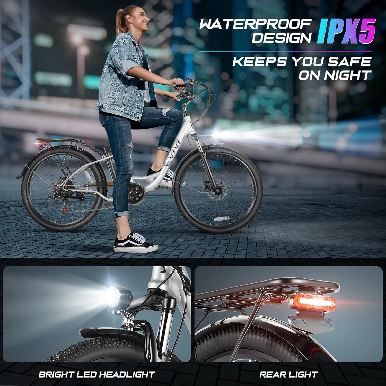 Vivi Electric Bike for Adults 750W Peak Ebike with Removable Battery, 26'' Electric Commuter Bike 22MPH & 50 Miles Adult Electric Bicycles with Cruise Control, LCD Display, UL 2849 Certified