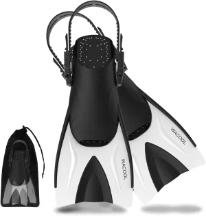 WACOOL Adult Short Light Adjustable Travel Size Fins Short Blade Fins Flippers for Snorkeling Diving Scuba Swimming Training (White,S-M)