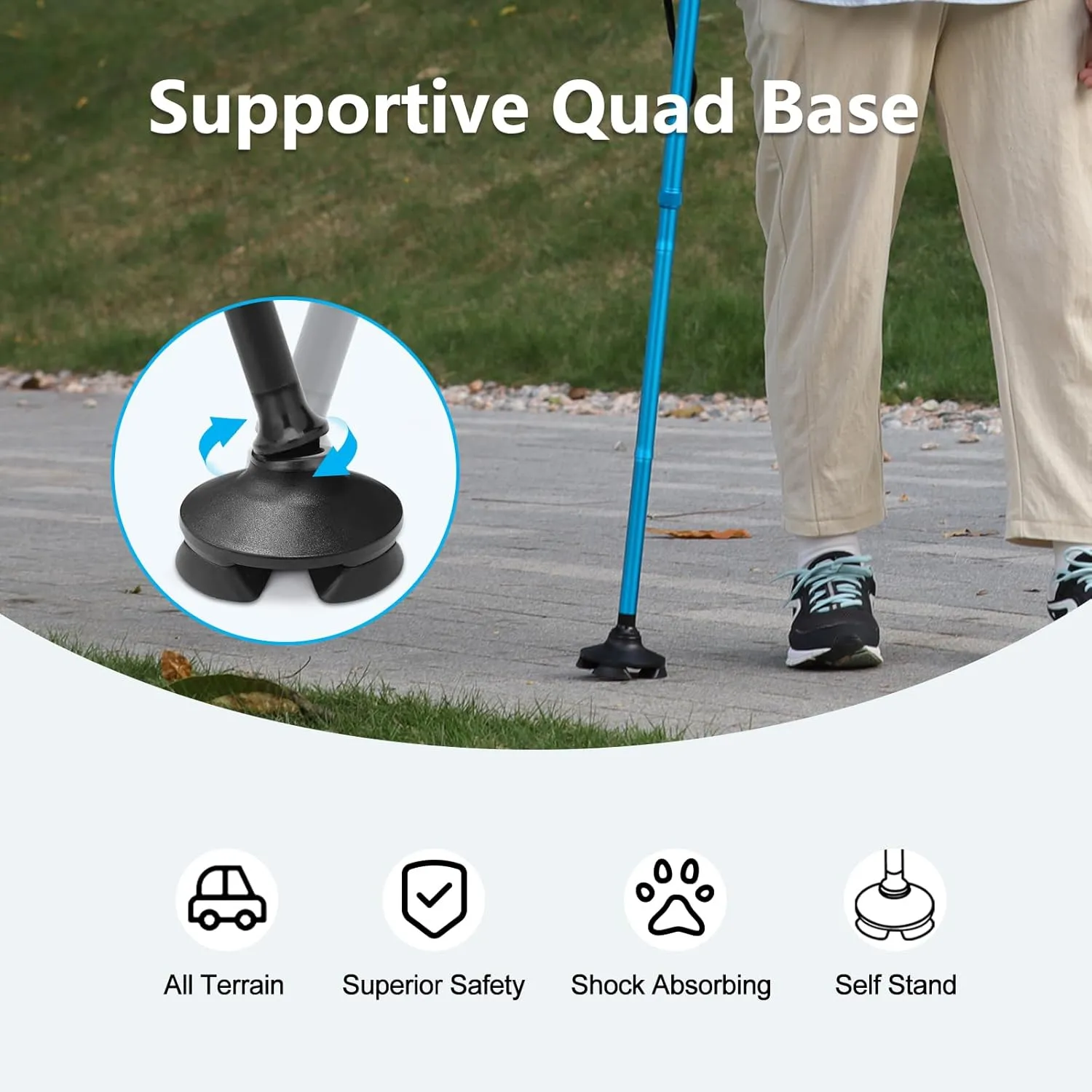 Walking Cane for Men & Women - Folding, Adjustable, Lightweight, Walking Canes for Seniors Balance, Free Standing, Pivot Tip, Soft Handle, Foldable Walking Sticks with Travel Bag