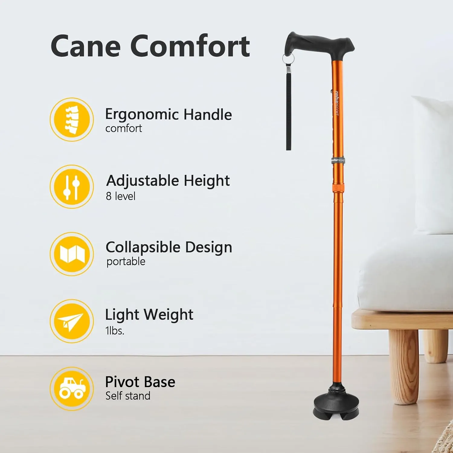 Walking Cane for Men & Women - Folding, Adjustable, Lightweight, Walking Canes for Seniors Balance, Free Standing, Pivot Tip, Soft Handle, Foldable Walking Sticks with Travel Bag