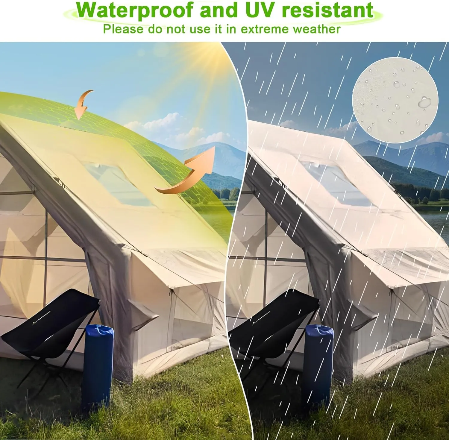 Waterproof Inflatable Tent, Large Capacity Air Camping Tent with Windows, Outdoor Inflatable Shelter with 1-6 Person, 4-Season Space Saving Weatherproof Shelter for Family Camping