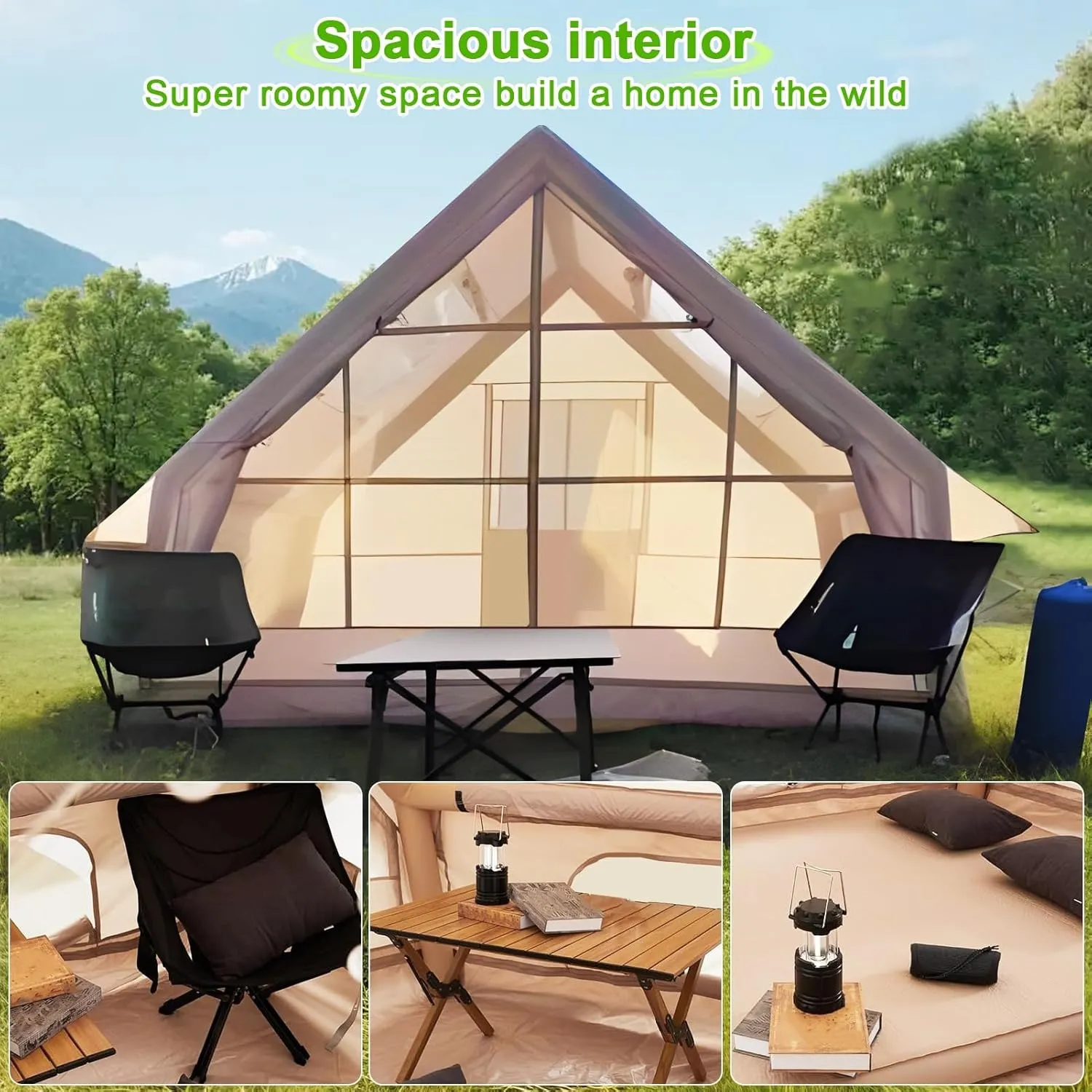 Waterproof Inflatable Tent, Large Capacity Air Camping Tent with Windows, Outdoor Inflatable Shelter with 1-6 Person, 4-Season Space Saving Weatherproof Shelter for Family Camping