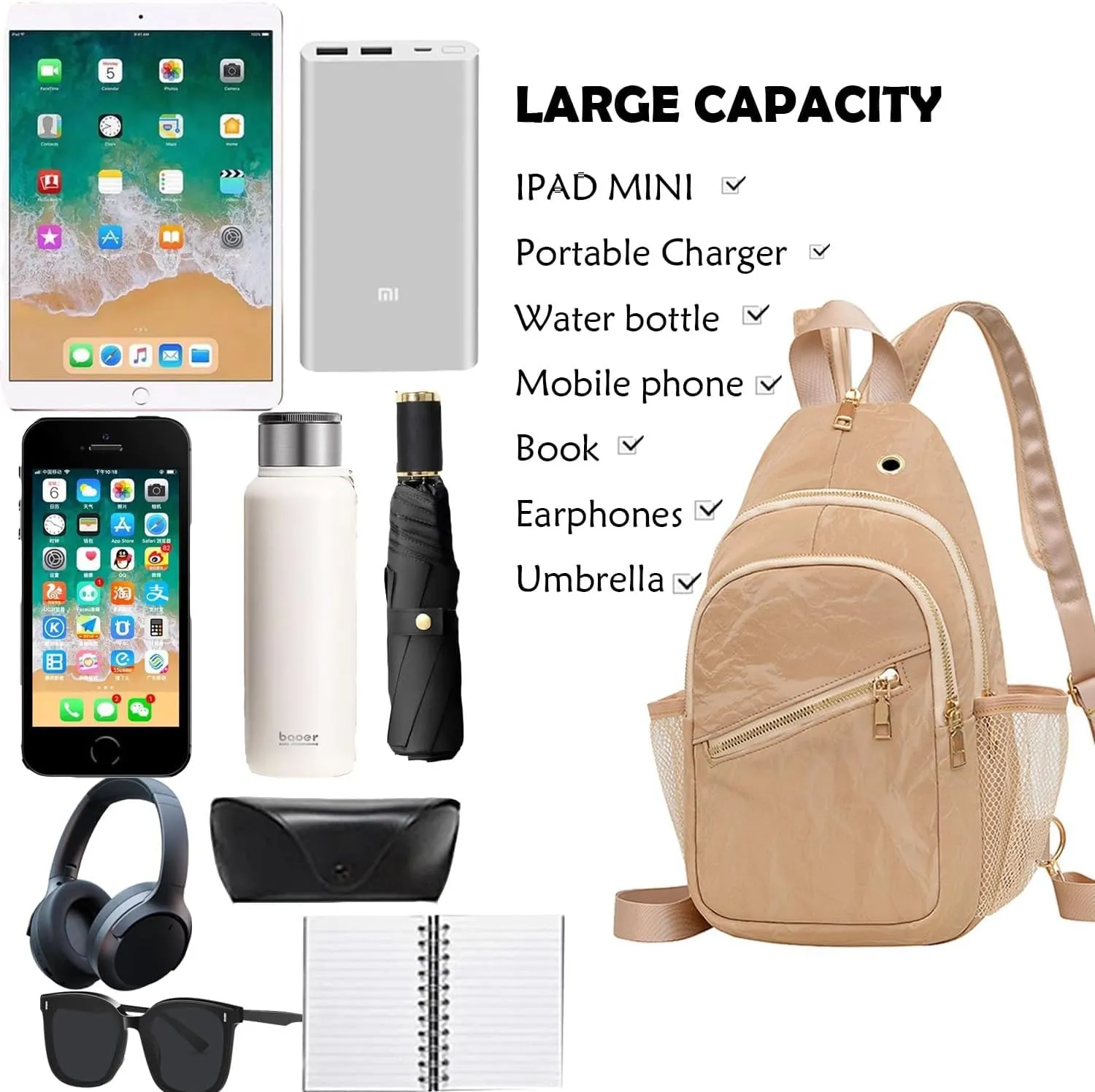 Waterproof Sling Backpack Crossbody Shoulder Bag for Women Men, Crossbody Bag Casual Daypack Travel Hiking Adjustable Chest Bag