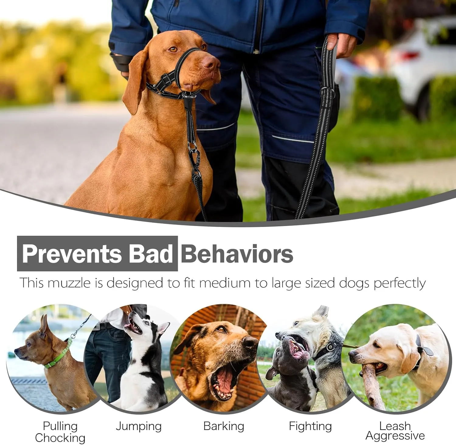 Weesiber Soft Dog Head Collar - Adjustable Dog Head Harness, Padded No Pull Head Halter Collar with Reflective Safety Strip for Training and Walking(Black,S)