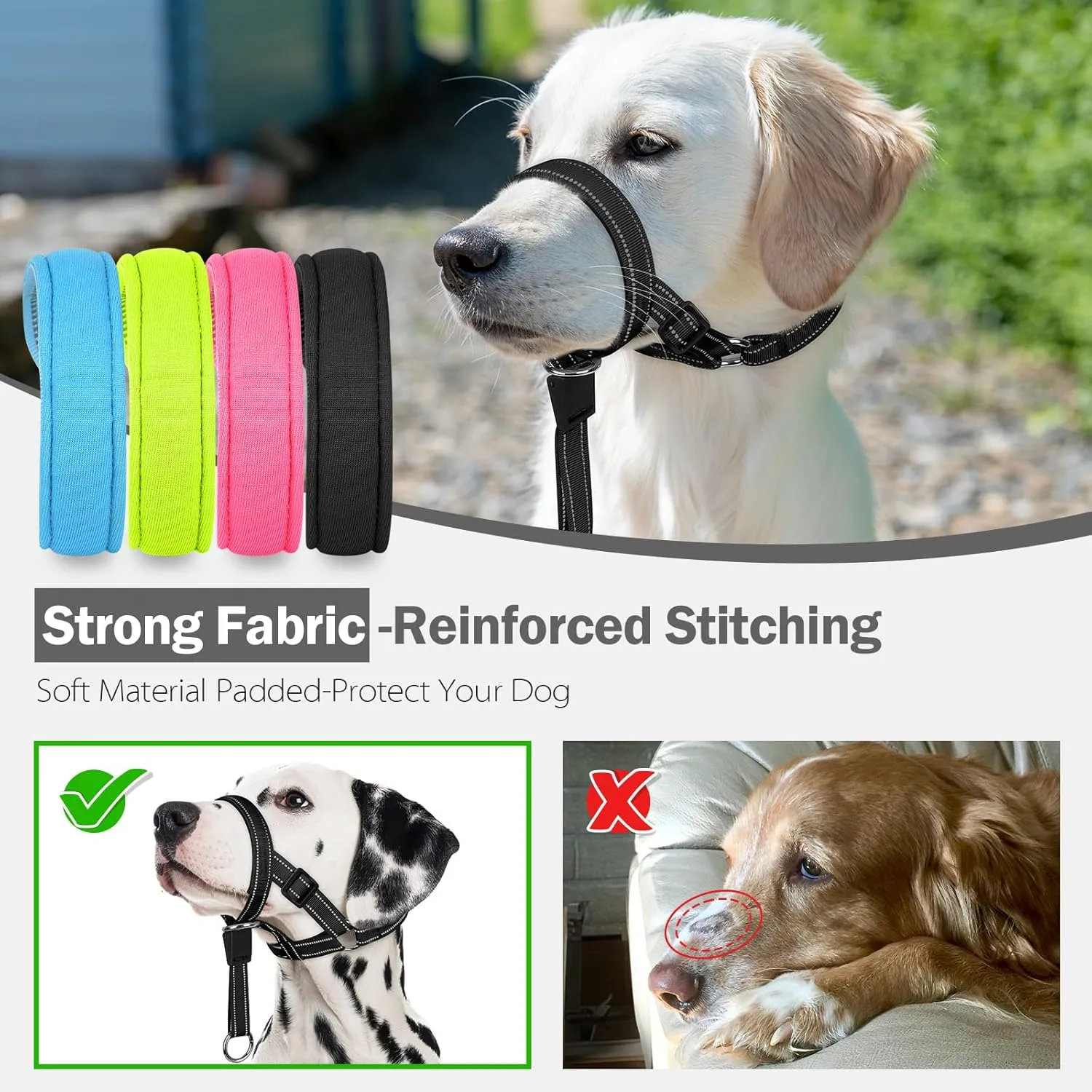 Weesiber Soft Dog Head Collar - Adjustable Dog Head Harness, Padded No Pull Head Halter Collar with Reflective Safety Strip for Training and Walking(Black,S)